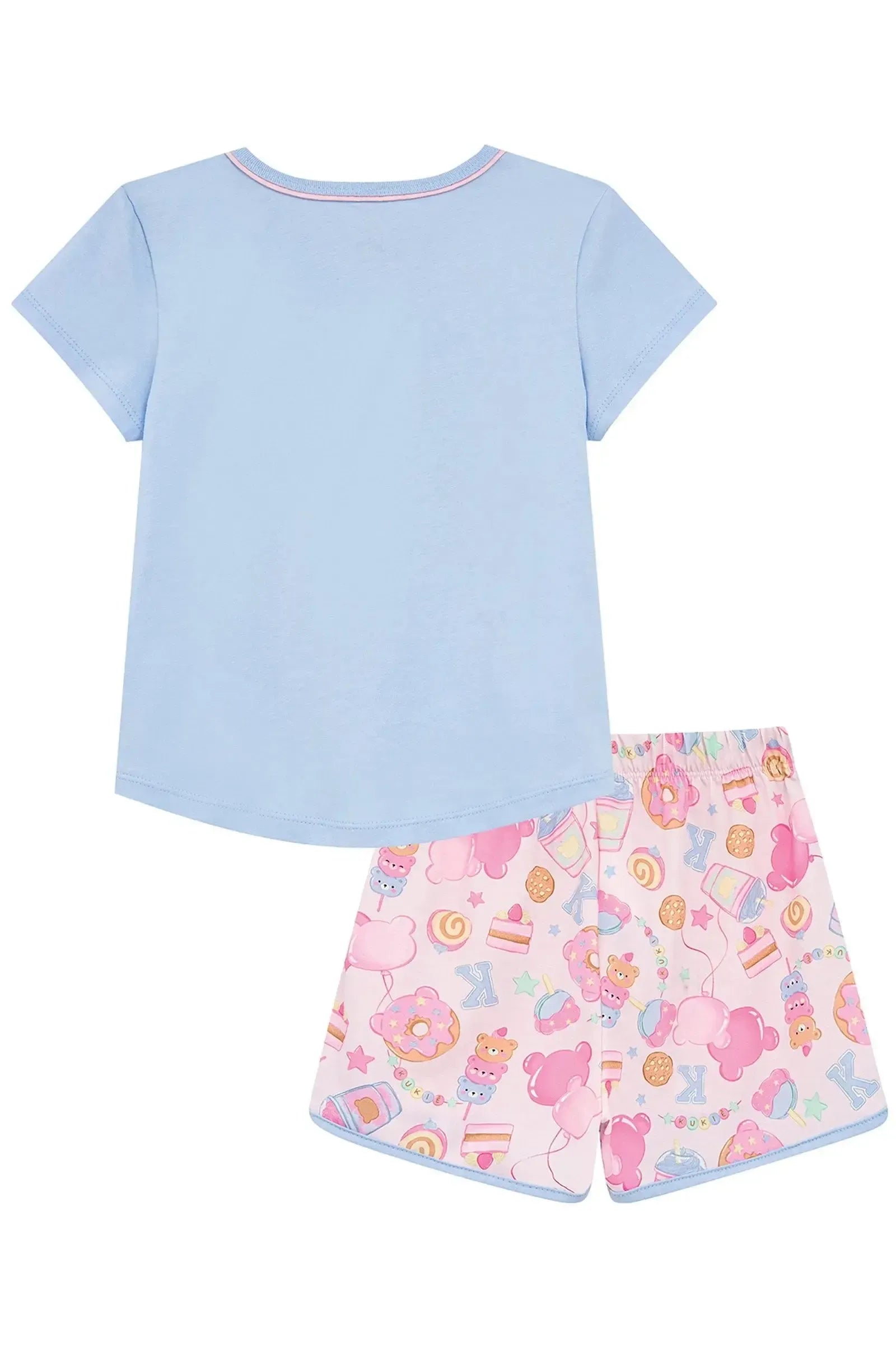 Conjunto de Pijama de Blusa em Meia Malha e Shorts em Malha Fresh (acompanha Máscara) 94316 Kukiê Infantil Menina