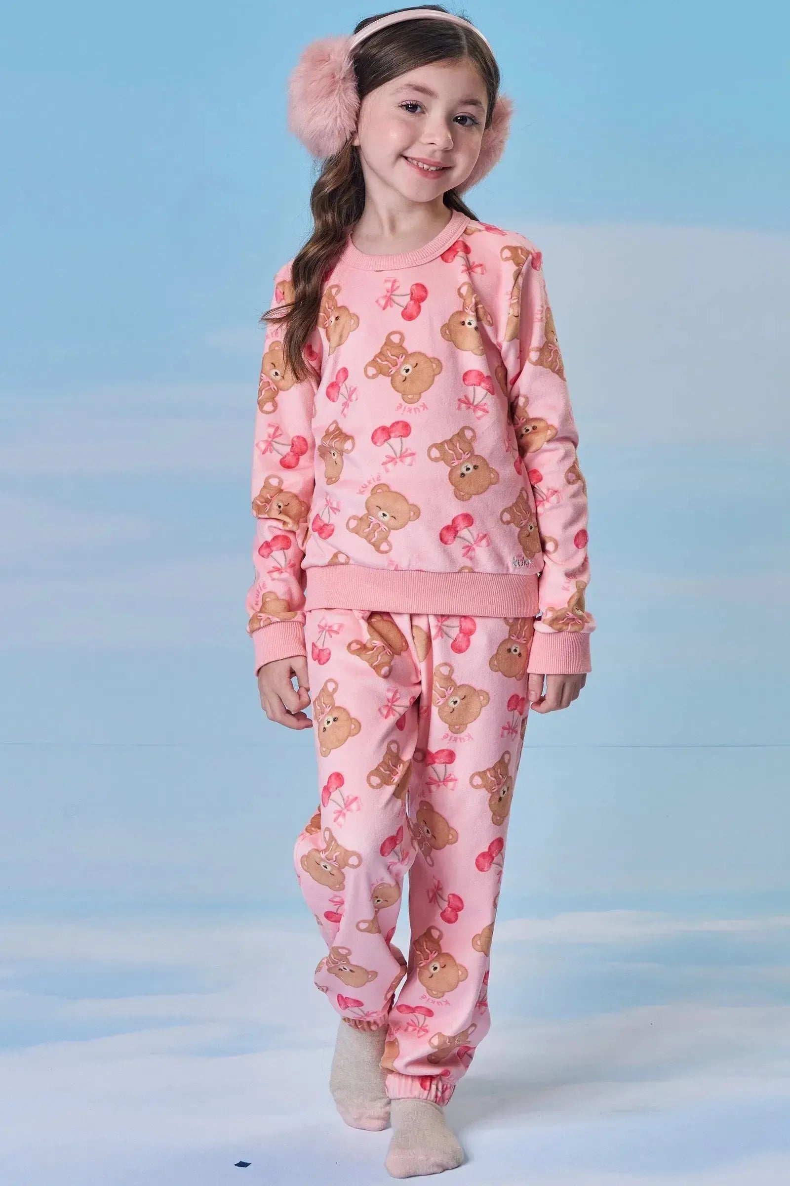 Conjunto de Pijama de Blusão e Calça em Fleece Luxo 89275 Kukiê Infantil Menina