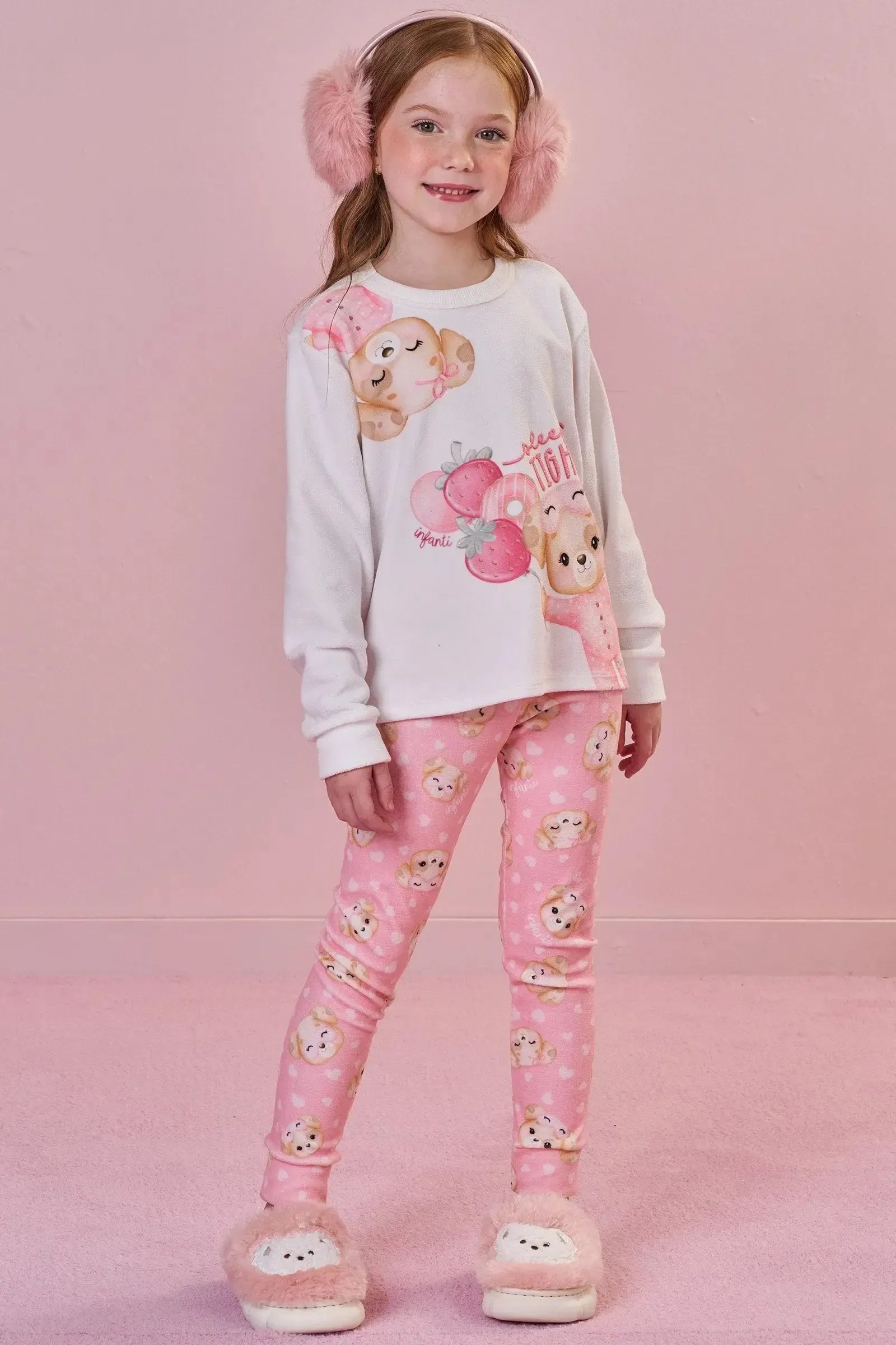 Conjunto de Pijama de Blusão e Calça em Termoskin Peluciado 93171 Infanti Infantil Menina