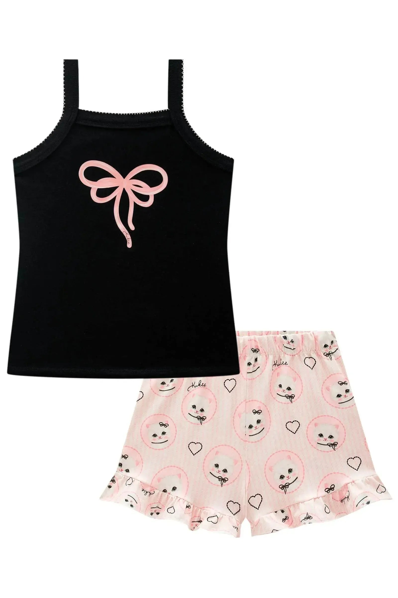 Conjunto de Pijama de Regata em Malha Canelada e Shorts em Malha Fresh 99706 Kukiê Infantil Menina