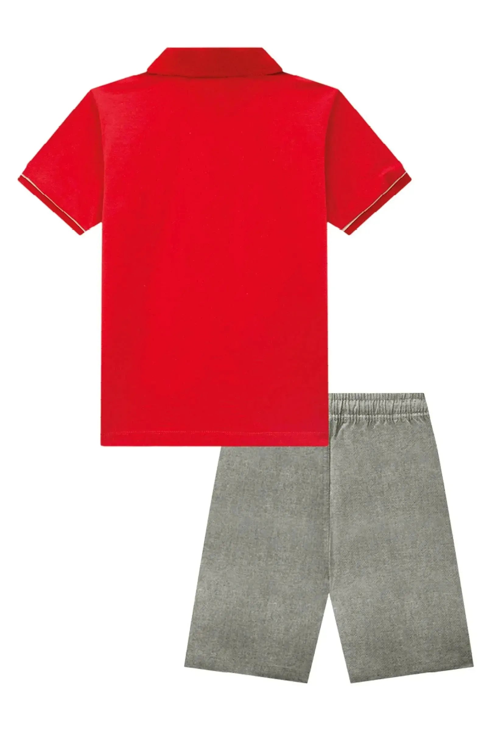 Conjunto de Polo em Piquet com Elastano e Bermuda em Sarja Melange com Elastano Super Power 86990 LucBoo Infantil Menino