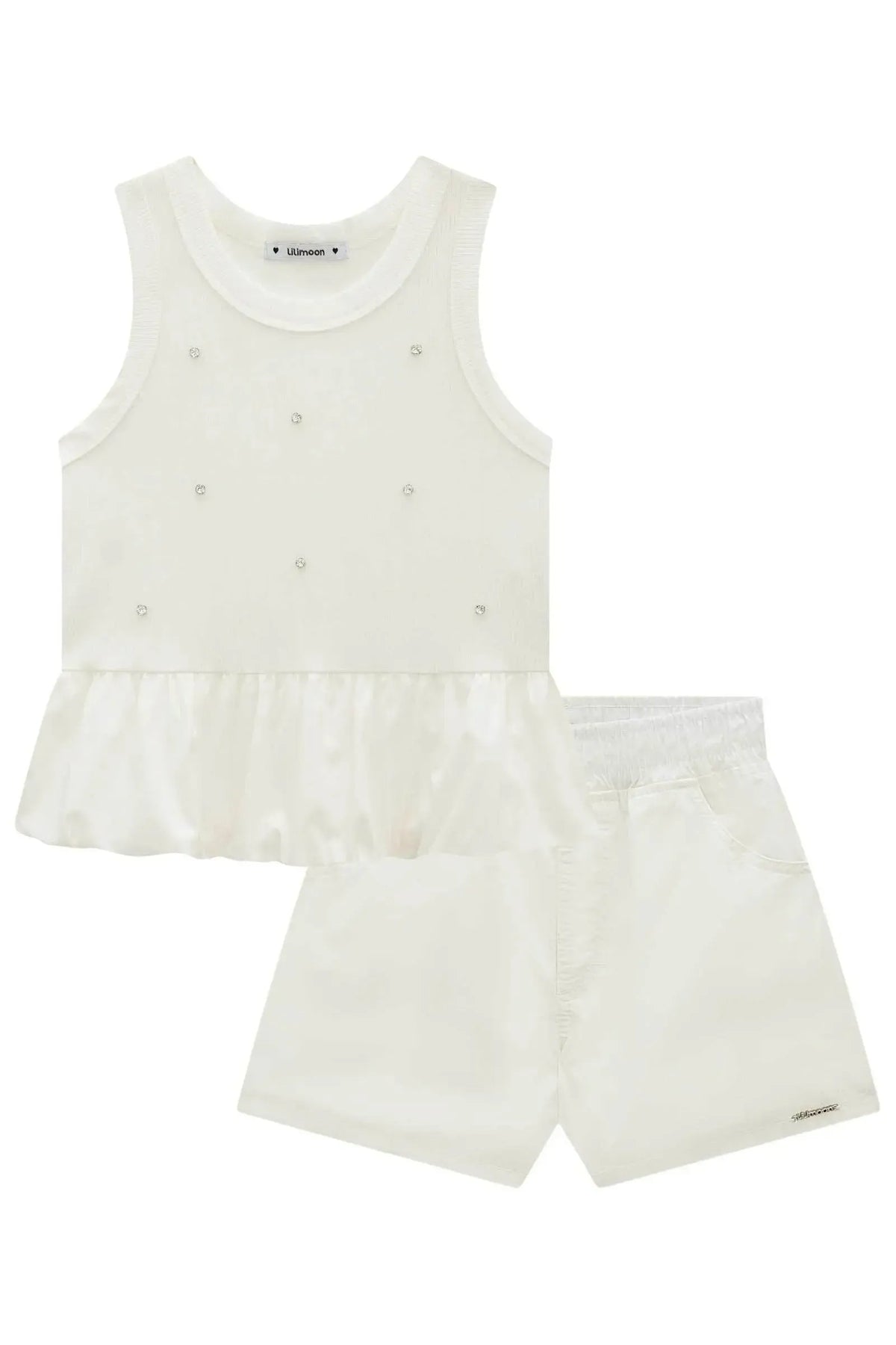 Conjunto de Regata Balonê em Canelado Liz com Detalhe e Shorts em Sarja com Elastano 99371 Lilimoon Teen Menina