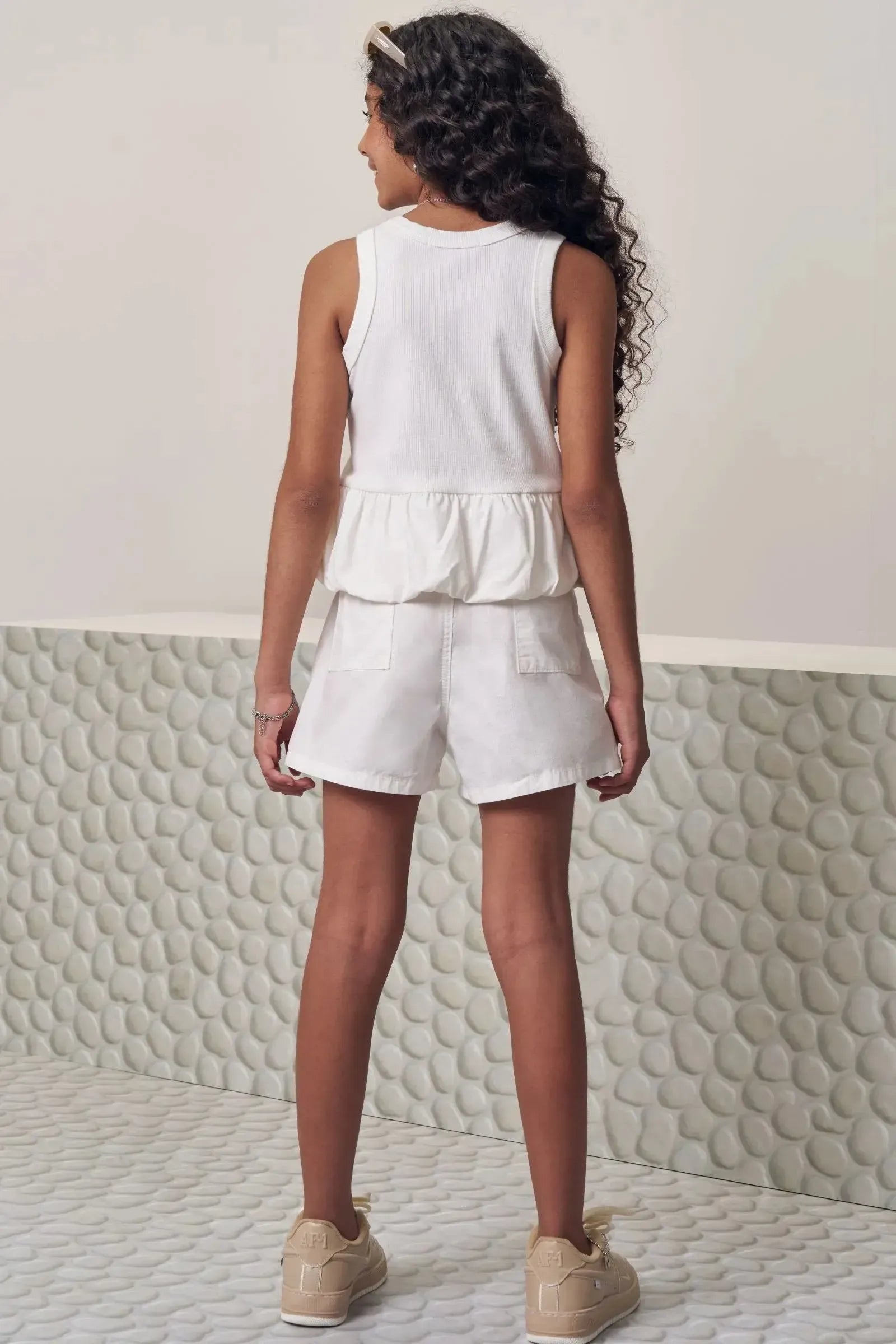 Conjunto de Regata Balonê em Canelado Liz com Detalhe e Shorts em Sarja com Elastano 99371 Lilimoon Teen Menina