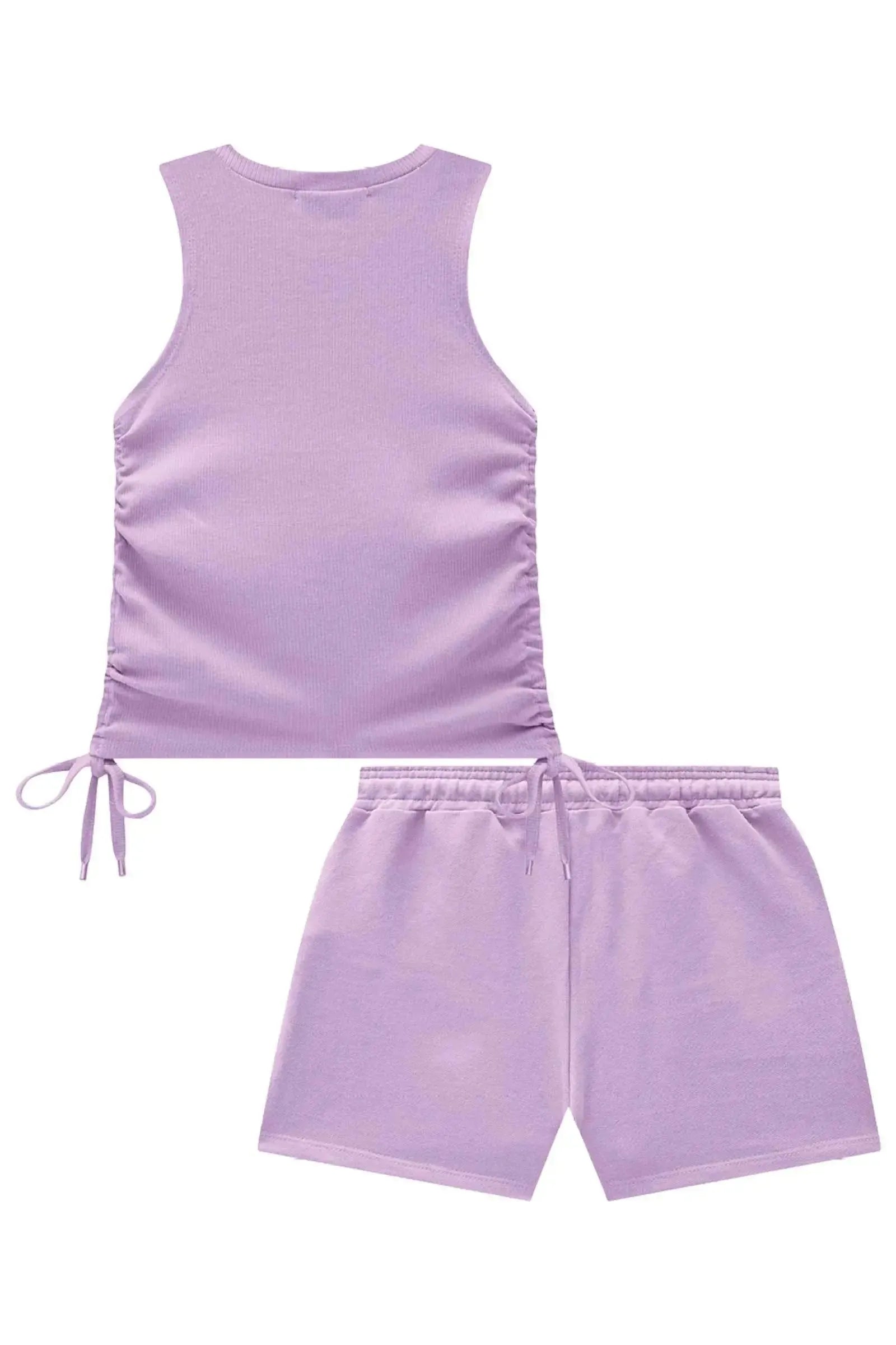 Conjunto de Regata Cropped em Canelado e Shorts em Moletom sem Pelúcia 84409 Lilimoon Teen Menina