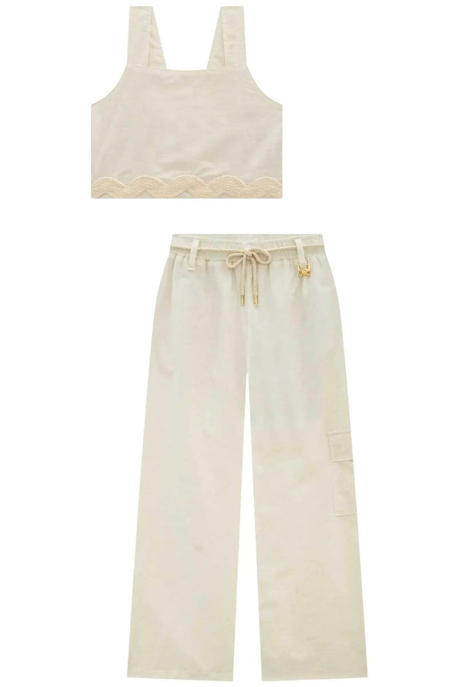 Conjunto de Regata e Calça Wide Leg em Linho 99118 Vic Teen Menina