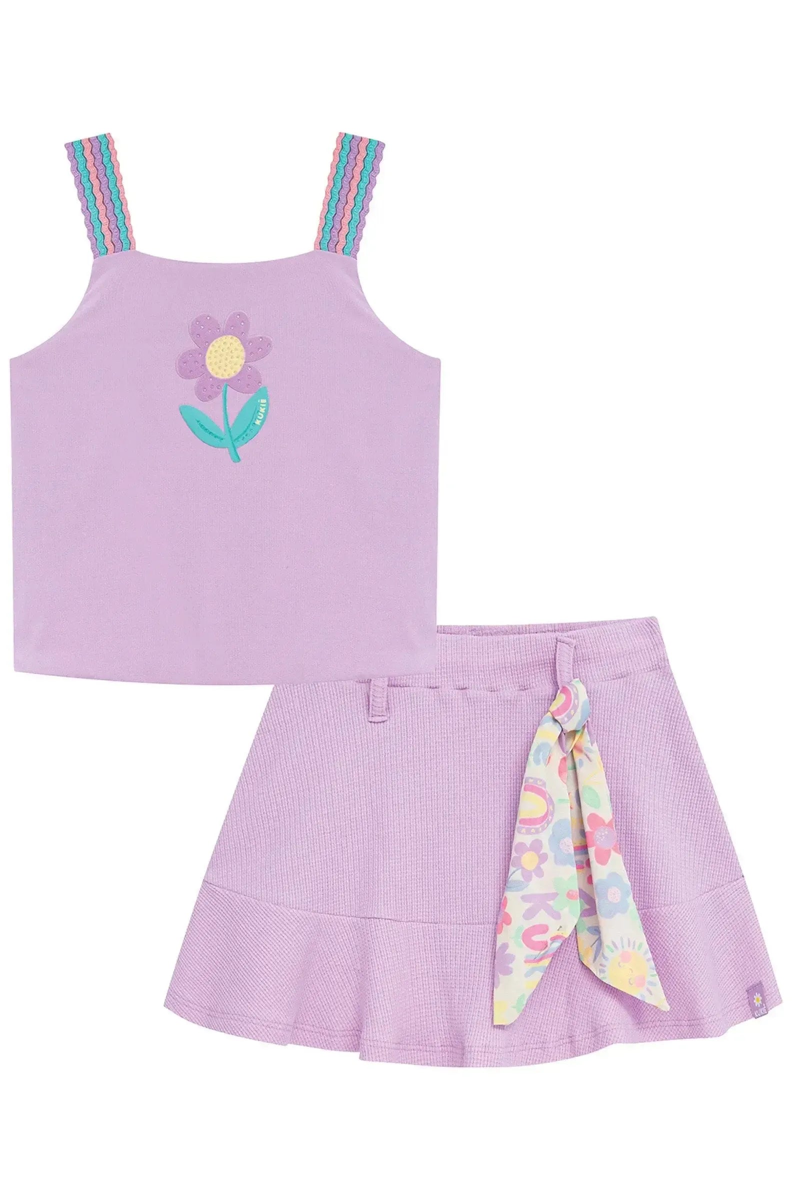 Conjunto de Regata e Saia em Malha Waffle (com Shorts Embutido) 97233 Kukiê Infantil Menina