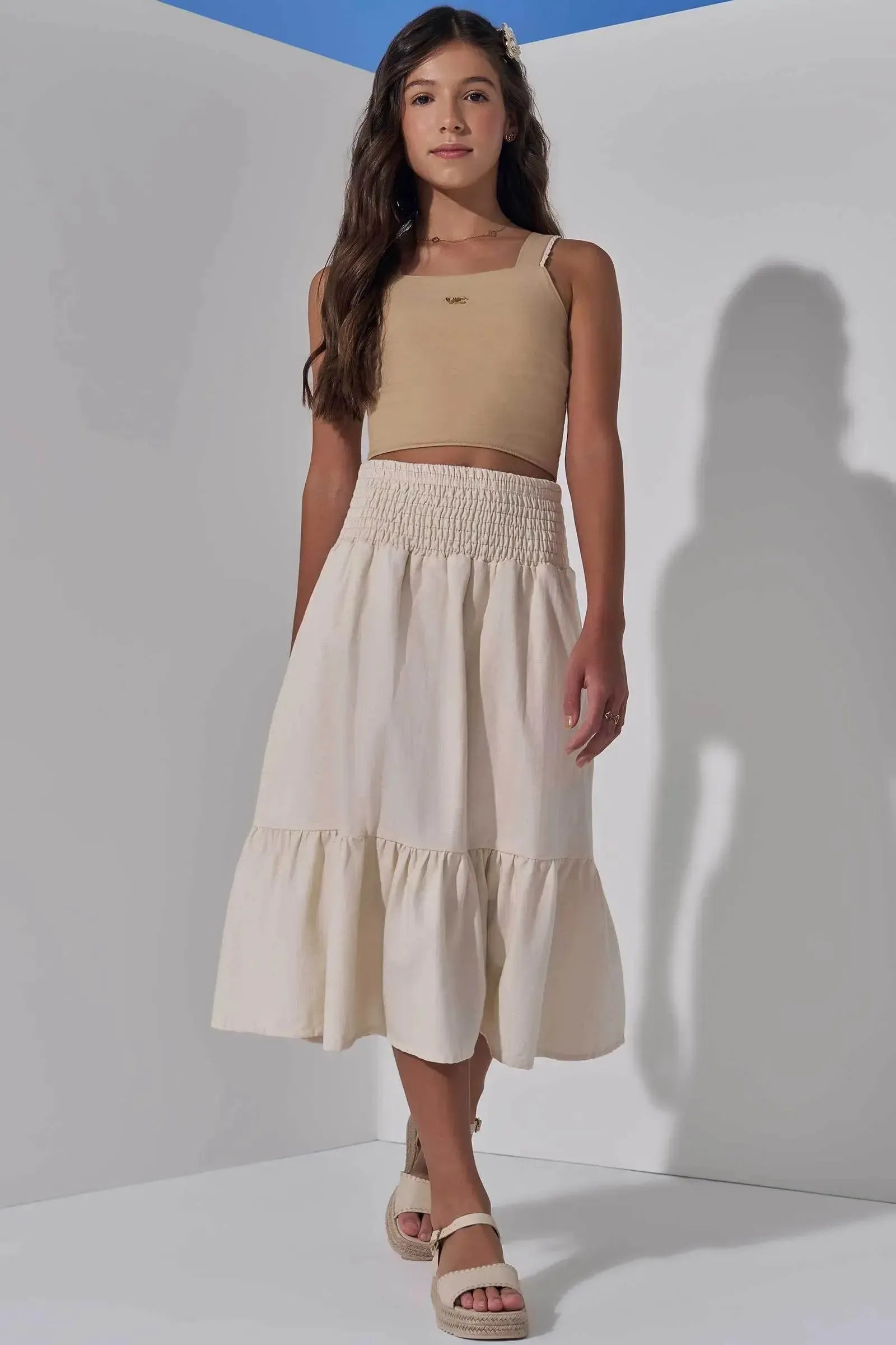Conjunto de Regata e Saia Midi em Linho com Elastano 98207 Vic Teen Menina