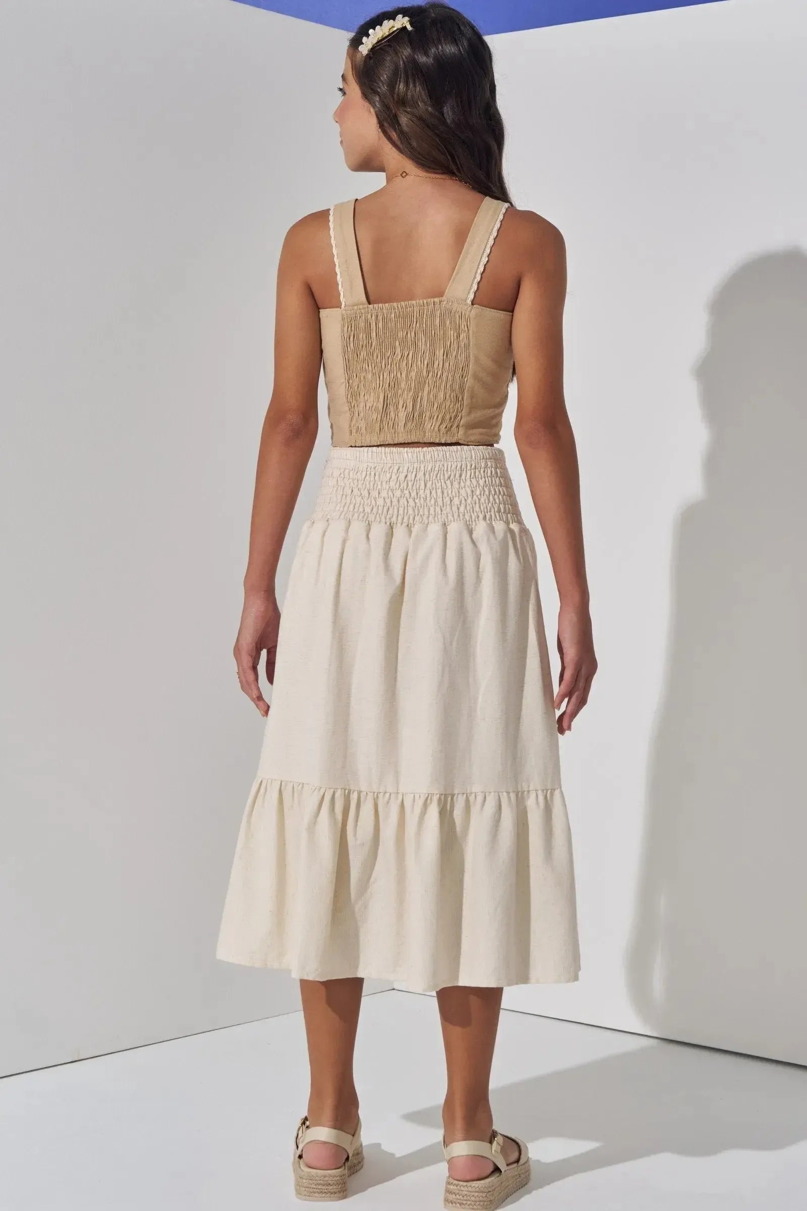 Conjunto de Regata e Saia Midi em Linho com Elastano 98207 Vic Teen Menina
