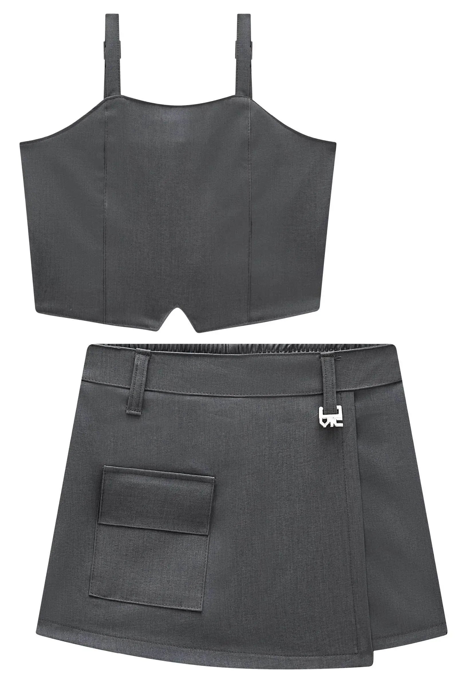 Conjunto de Regata e Short Saia em Alfaiataria Premium Melange 95987 Vic&Vicky Teen Menina