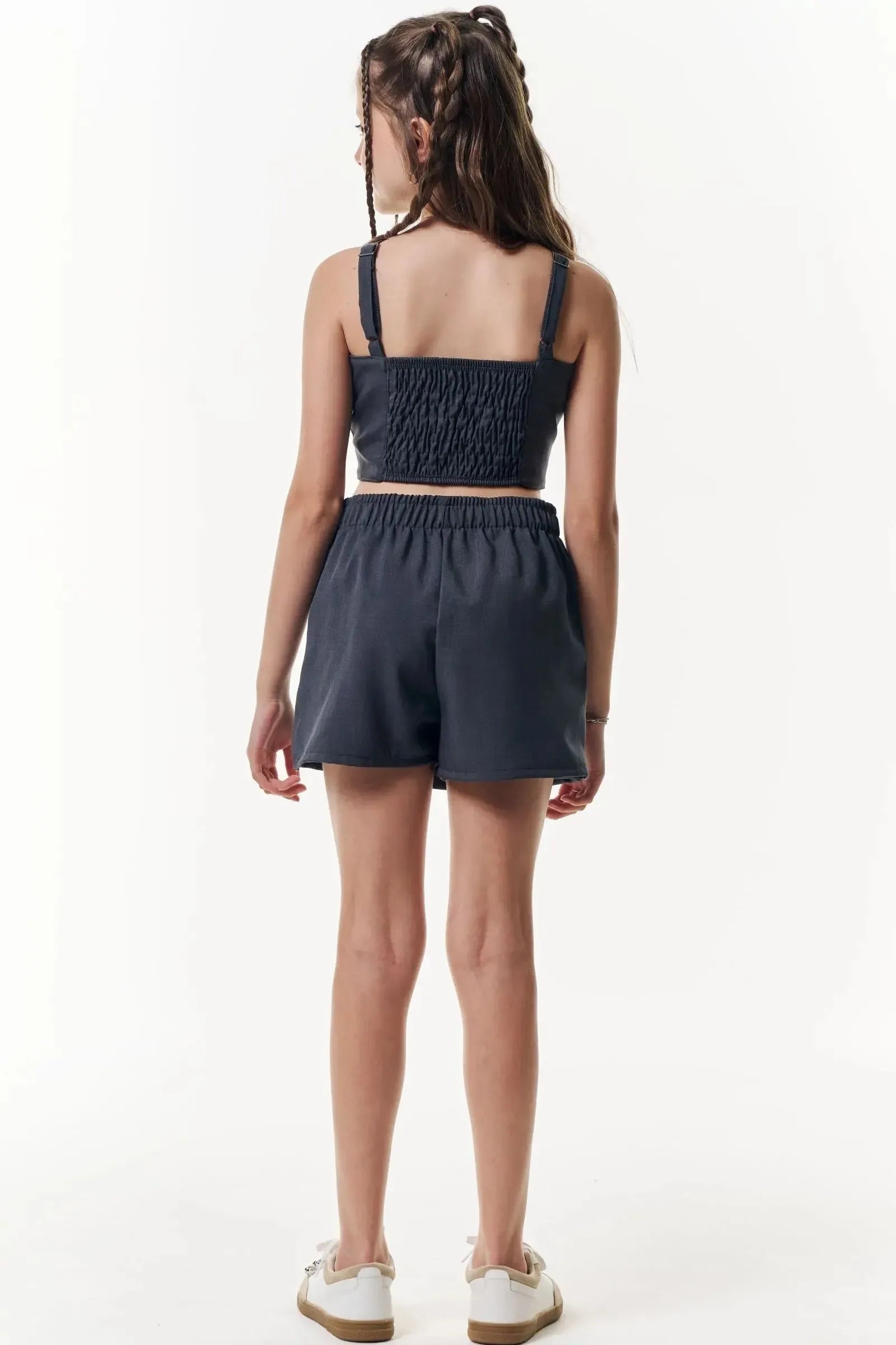 Conjunto de Regata e Short Saia em Alfaiataria Premium Melange 95987 Vic&Vicky Teen Menina