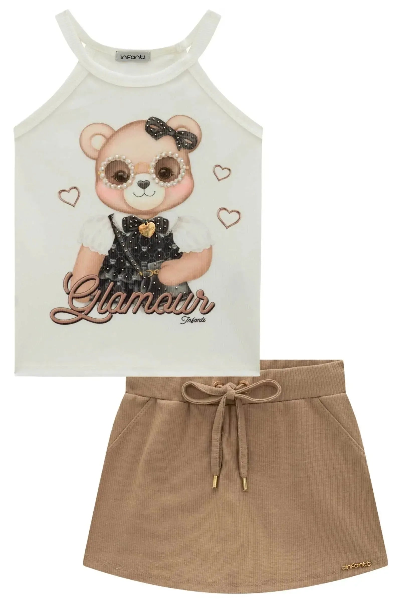 Conjunto de Regata e Short Saia em Canelado Liz 98724 Infanti Infantil Menina