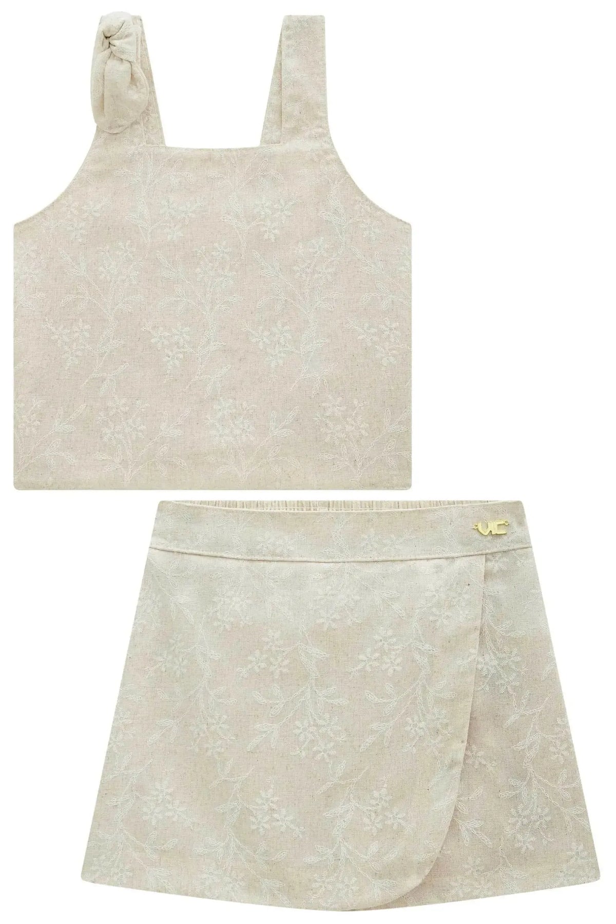 Conjunto de Regata e Short Saia em Linho Estampado 98215 Vic Teen Menina