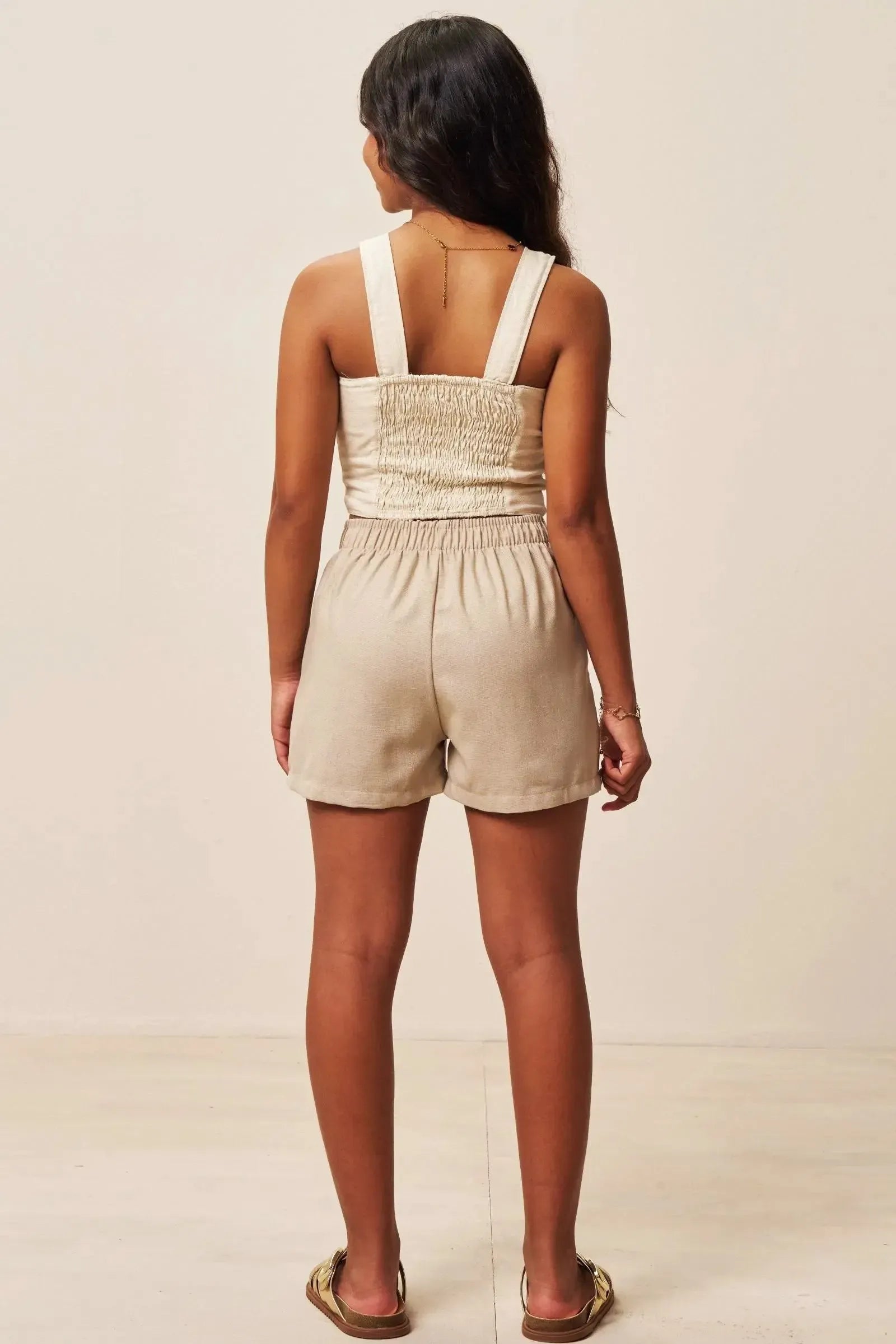 Conjunto de Regata e Shorts em Blend de Linho e Viscose 96327 Vic&Vicky Teen Menina