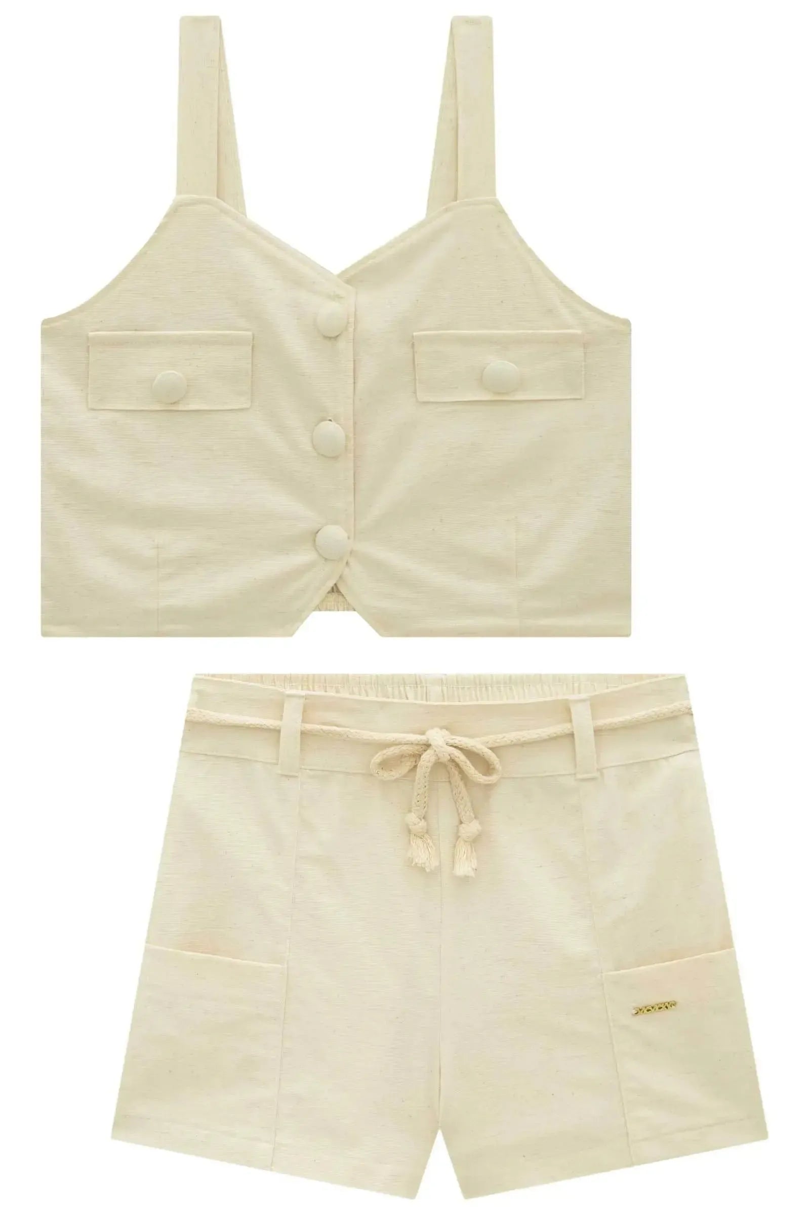Conjunto de Regata e Shorts em Linho com Elastano 94417 Vic&Vicky Teen Menina