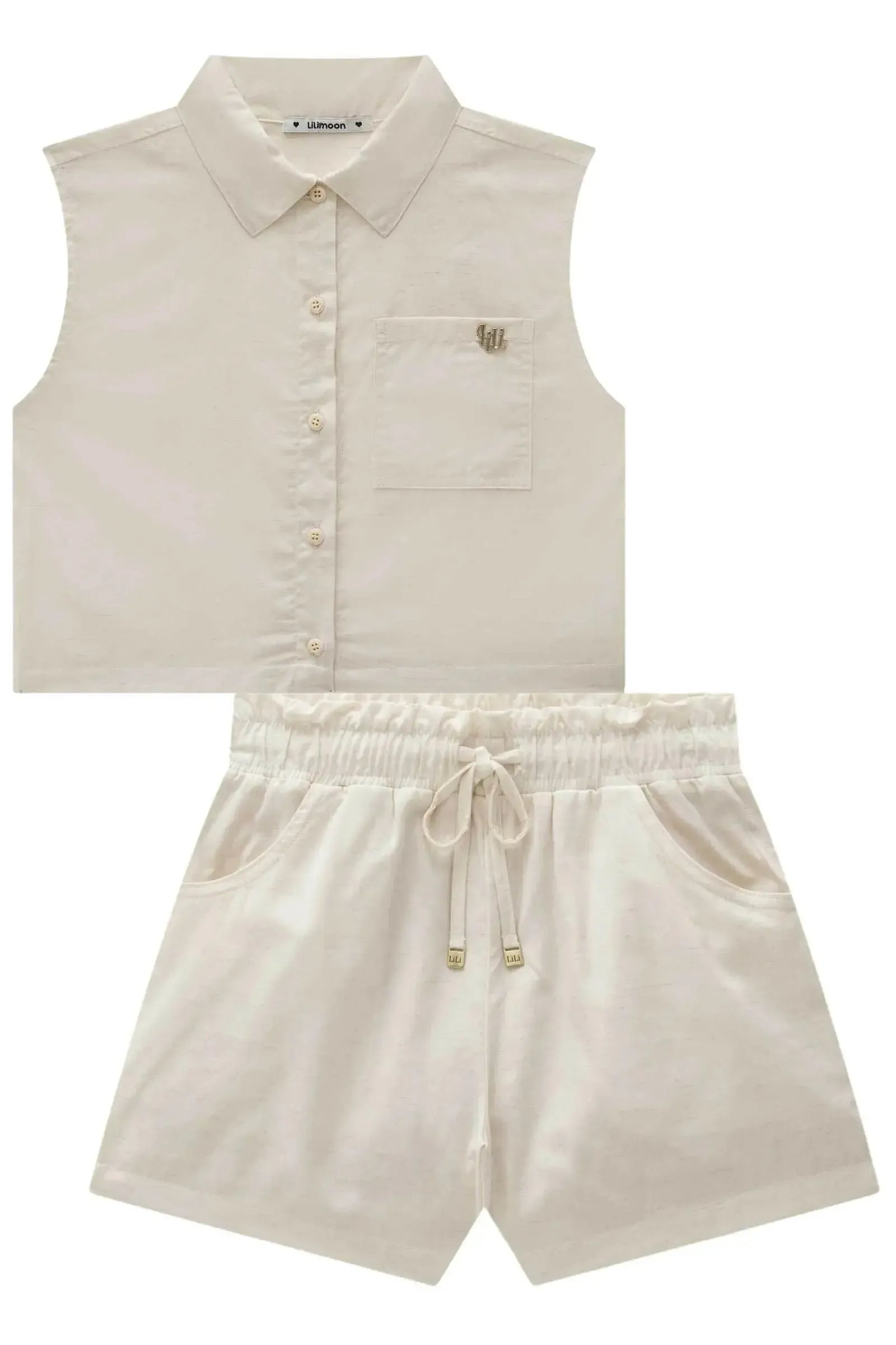 Conjunto de Regata e Shorts em Linho Deluxe 99332 Lilimoon Teen Menina