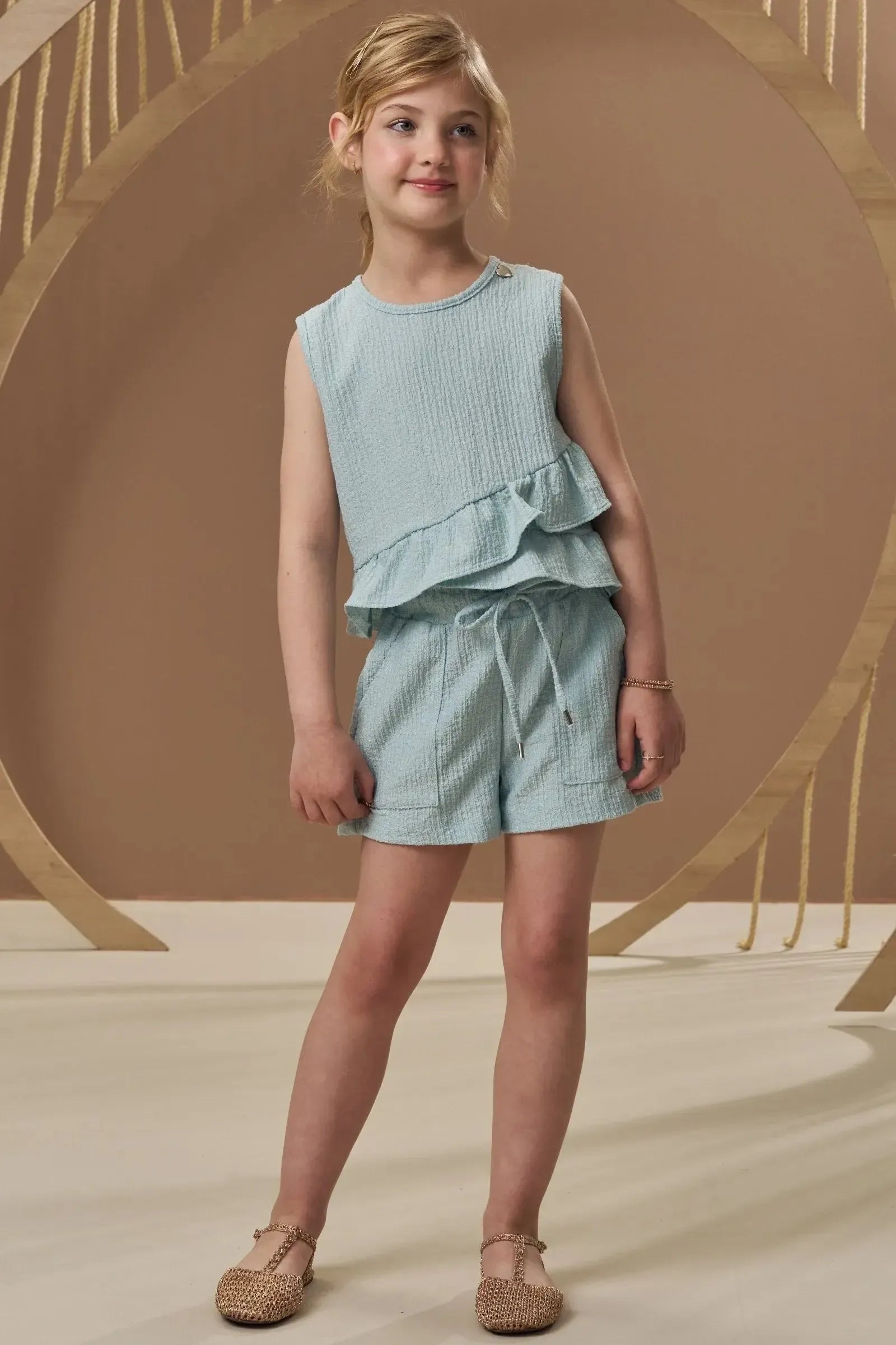 Conjunto de Regata e Shorts em Malha Anarruga 97036 Infanti Infantil Menina