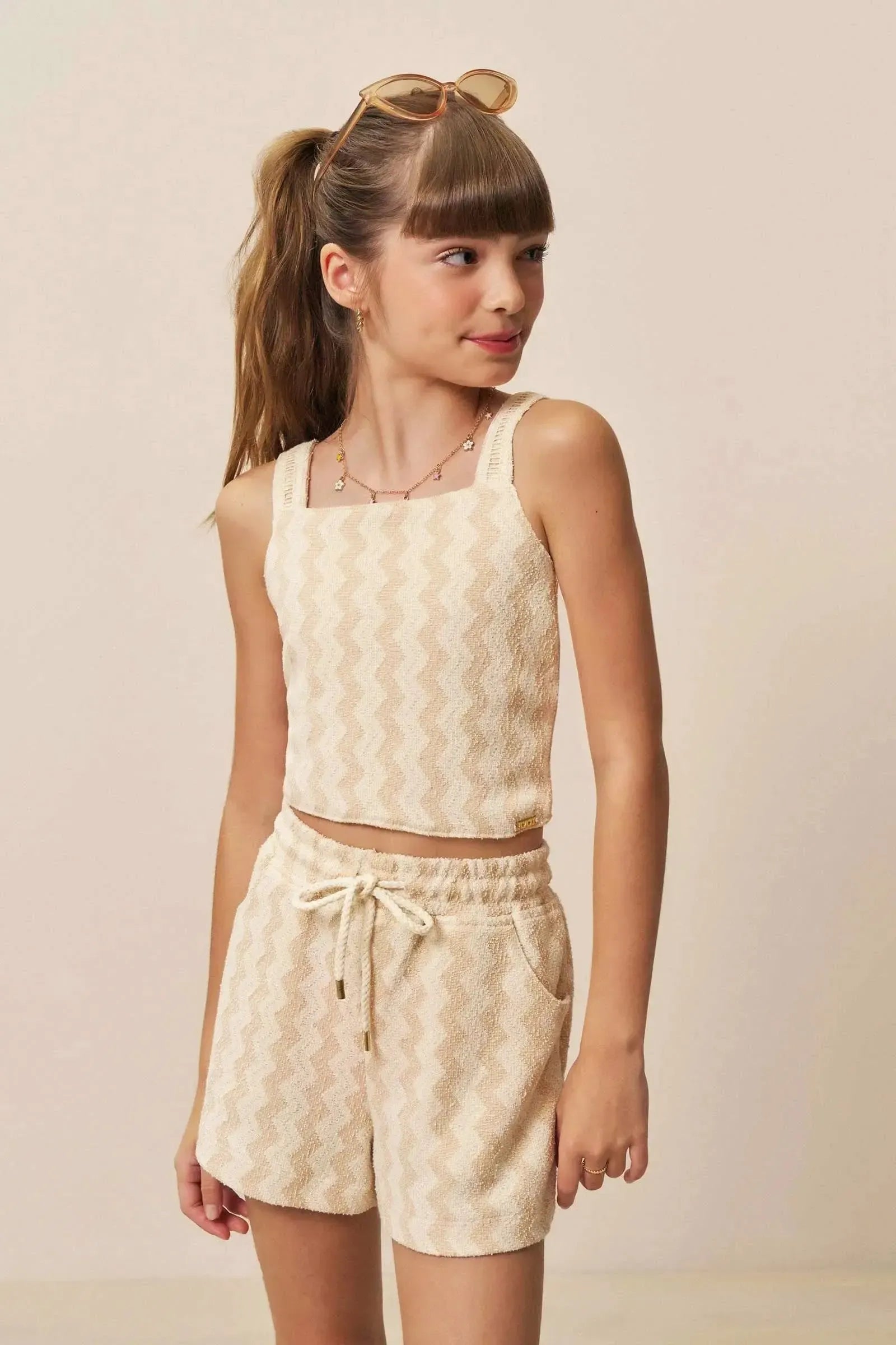 Conjunto de Regata e Shorts em Malha Resort 94407 Vic&Vicky Teen Menina