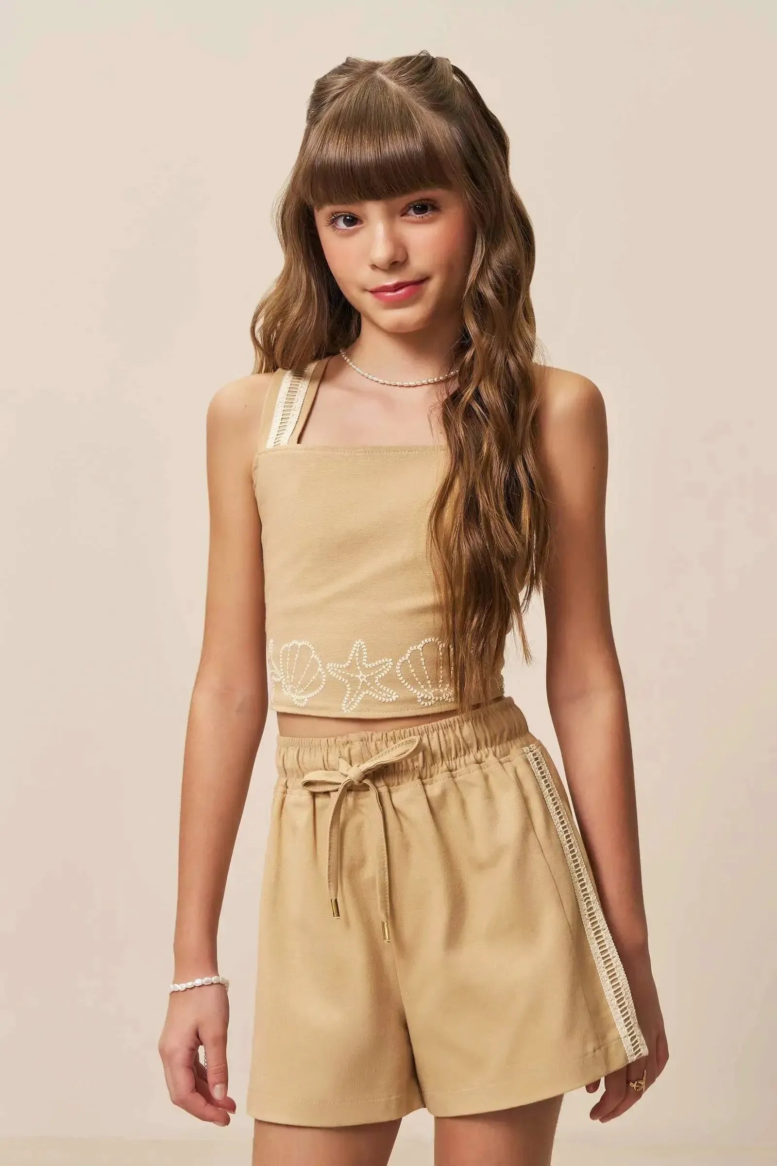 Conjunto de Regata e Shorts em Sarja com Elastano 94965 Vic&Vicky Teen Menina