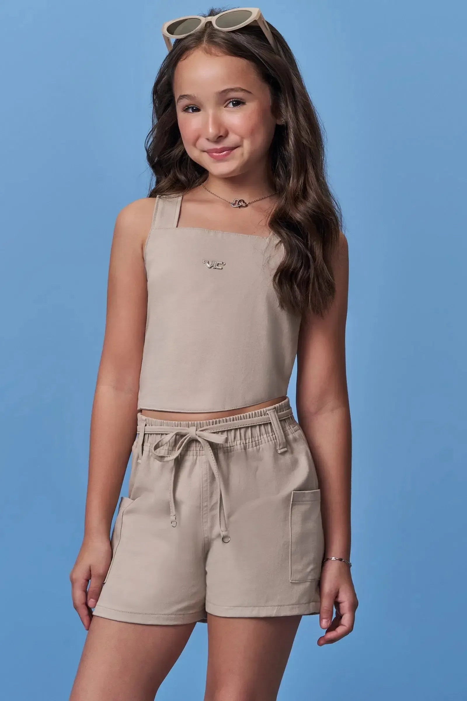 Conjunto de Regata e Shorts em Sarja com Elastano 98507 Vic Teen Menina