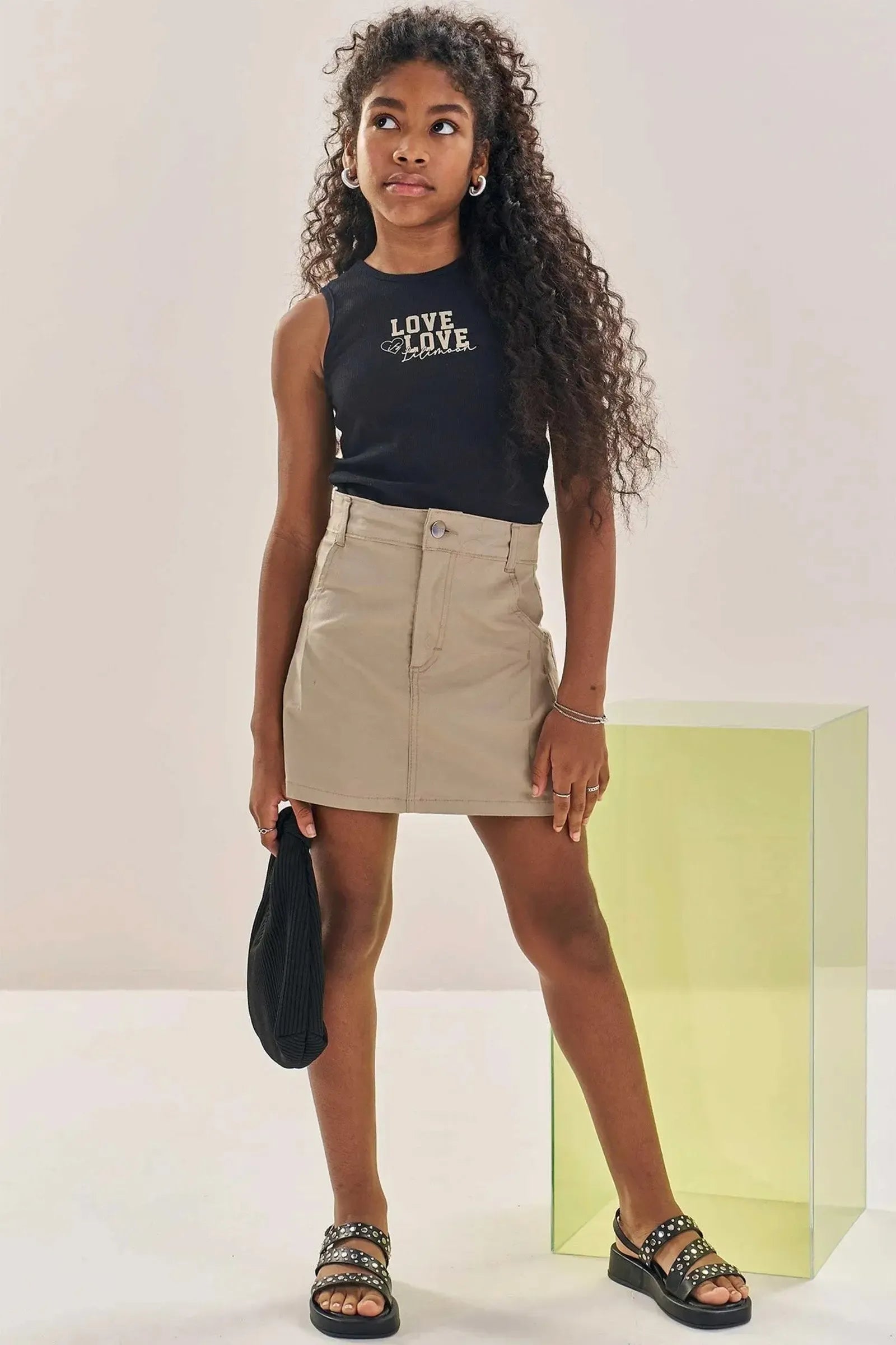 Conjunto de Regata em Canelado e Saia em Sarja com Elastano 84346 Lilimoon Teen Menina
