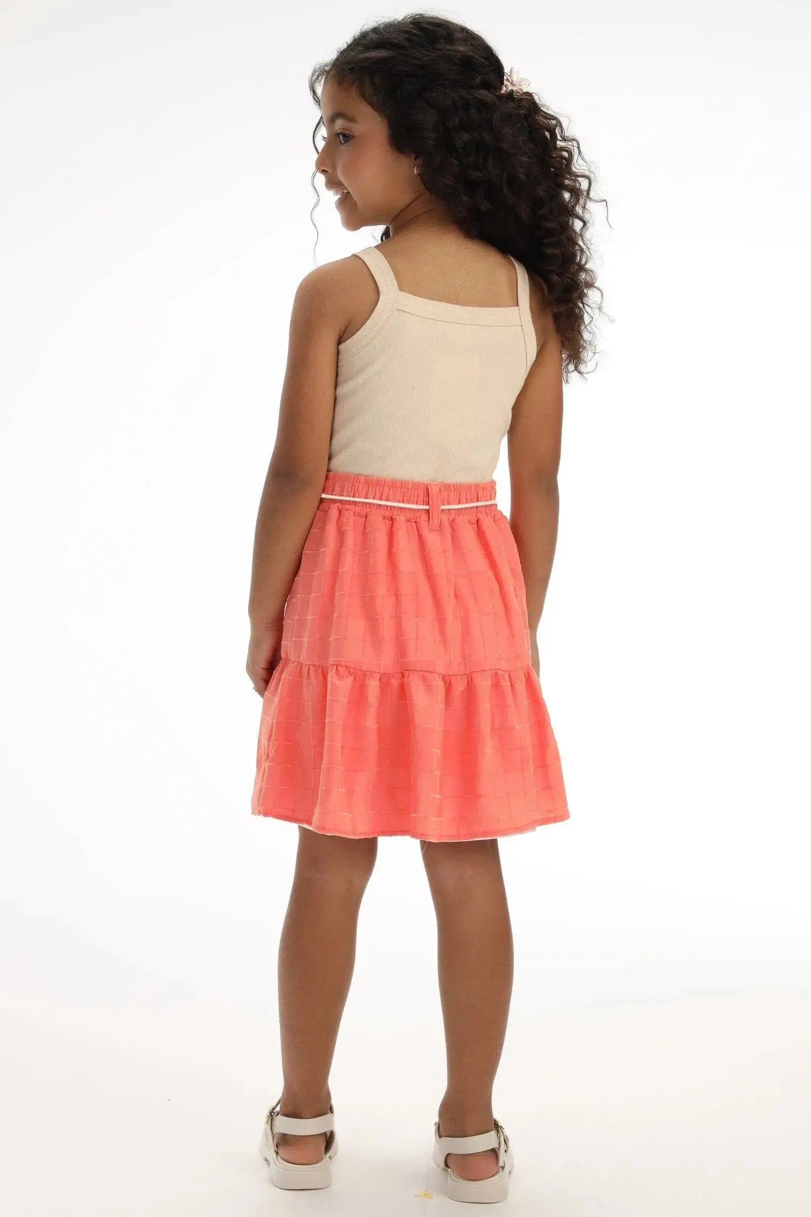 Conjunto de Regata em Canelado e Saia em Tecido Grid Chenille 95890 Kukiê Infantil Menina