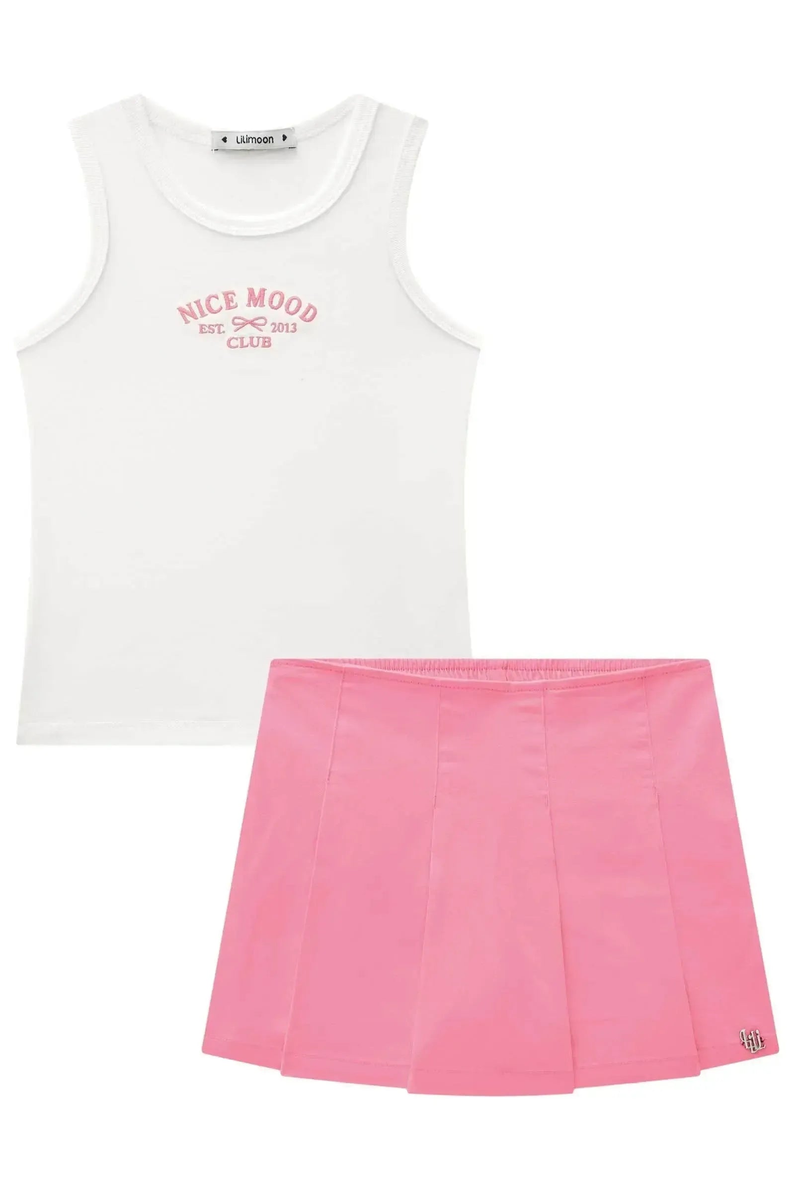 Conjunto de Regata em Canelado e Short Saia em Sarja com Elastano 84531 Lilimoon Teen Menina