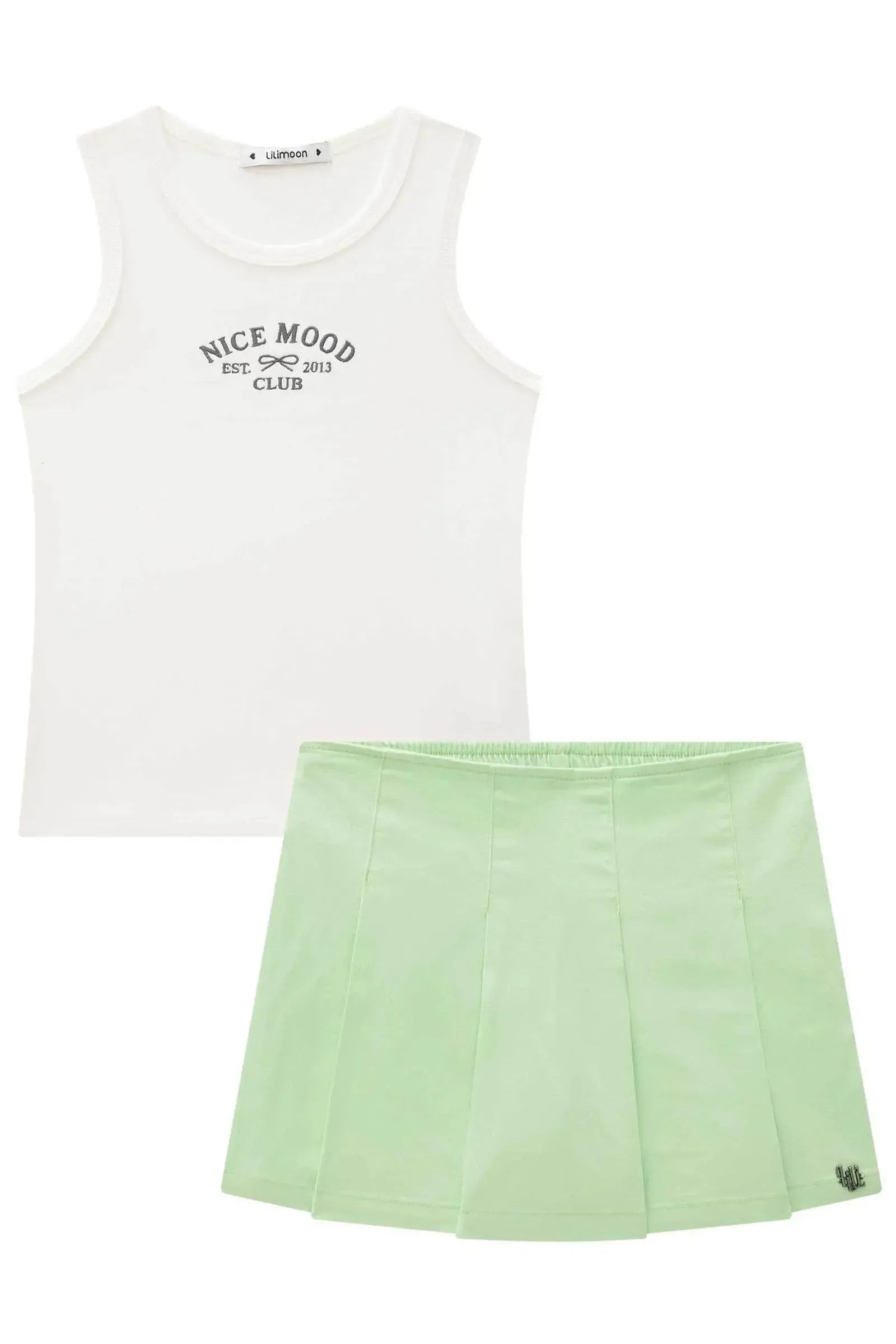 Conjunto de Regata em Canelado e Short Saia em Sarja com Elastano 84531 Lilimoon Teen Menina