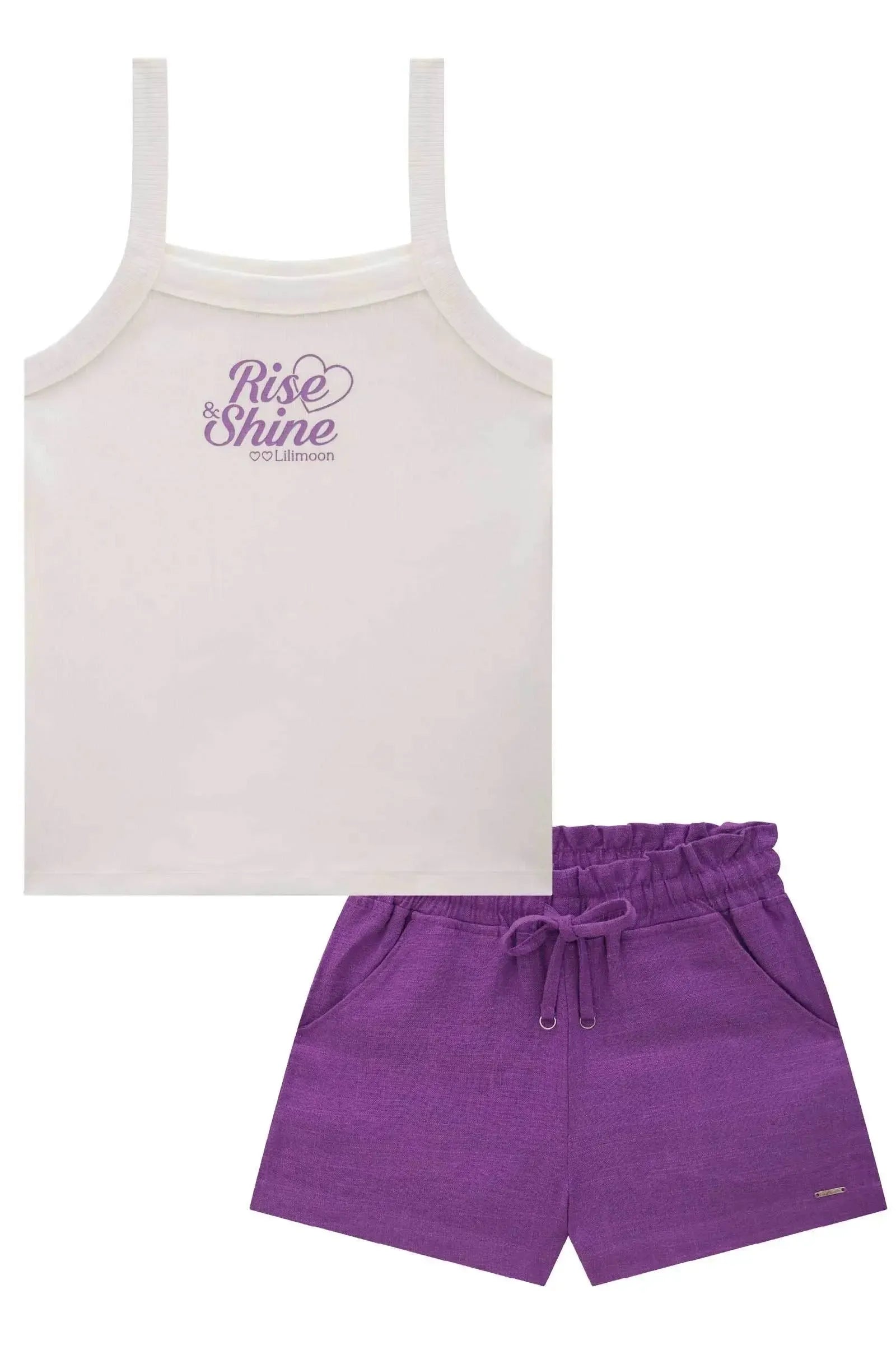 Conjunto de Regata em Canelado e Shorts em Linen Nature 85400 Lilimoon Teen Menina