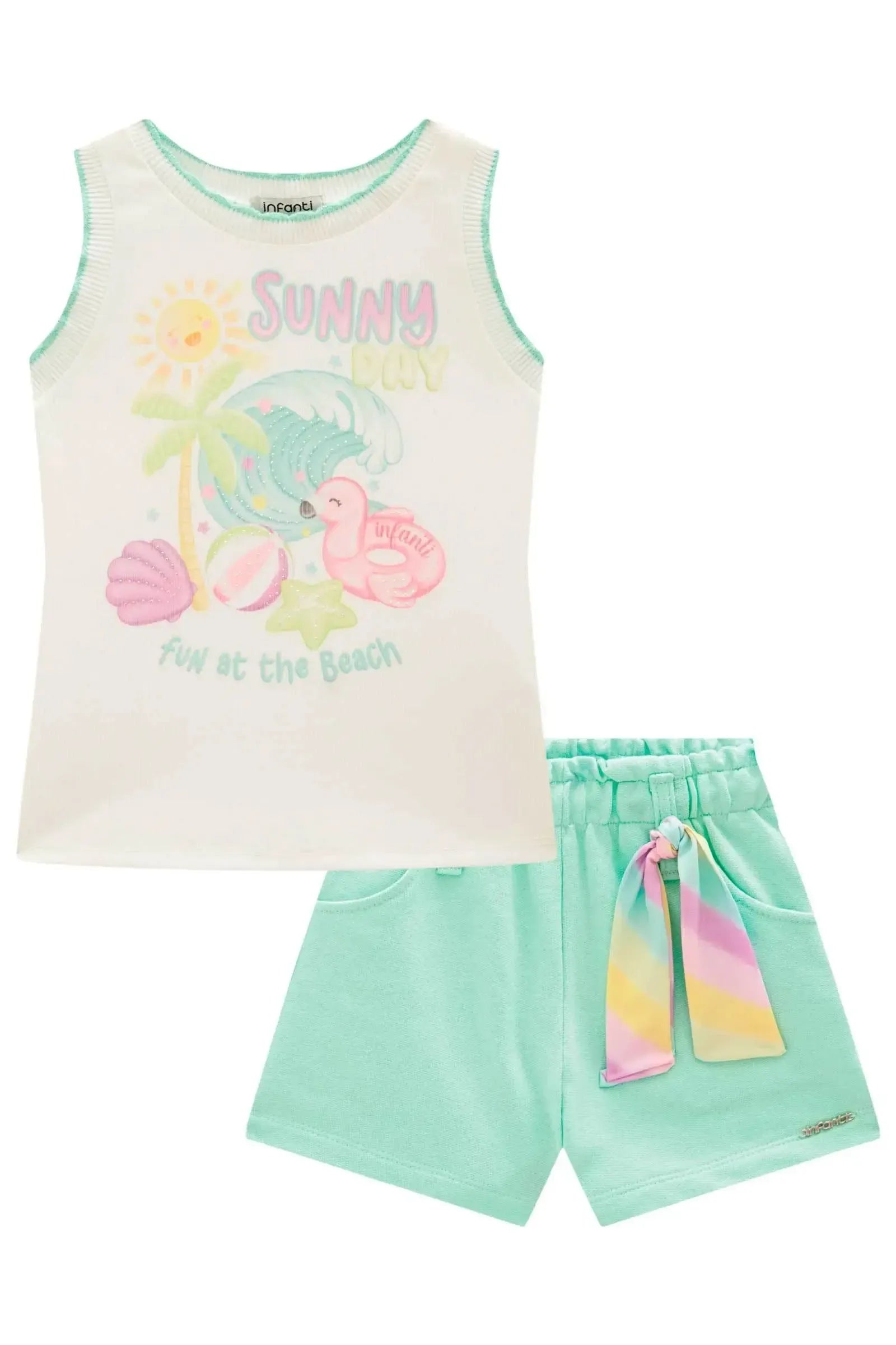 Conjunto de Regata em Canelado e Shorts em Moletom sem Pelúcia 96320 Infanti Infantil Menina
