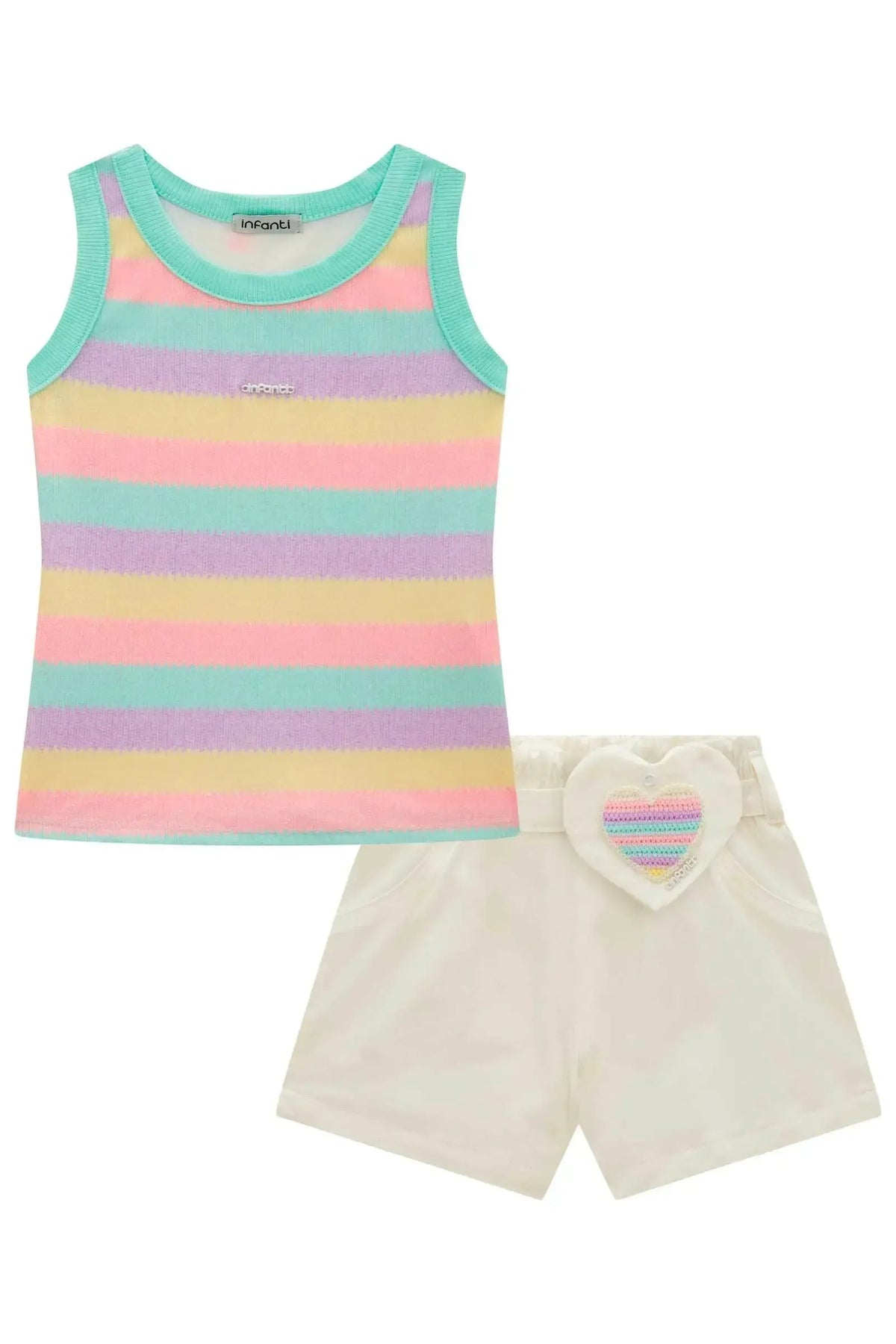 Conjunto de Regata em Canelado e Shorts em Sarja com Elastano 98321 Infanti Infantil Menina