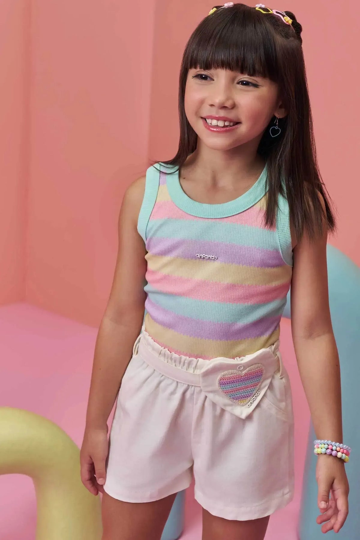 Conjunto de Regata em Canelado e Shorts em Sarja com Elastano 98321 Infanti Infantil Menina