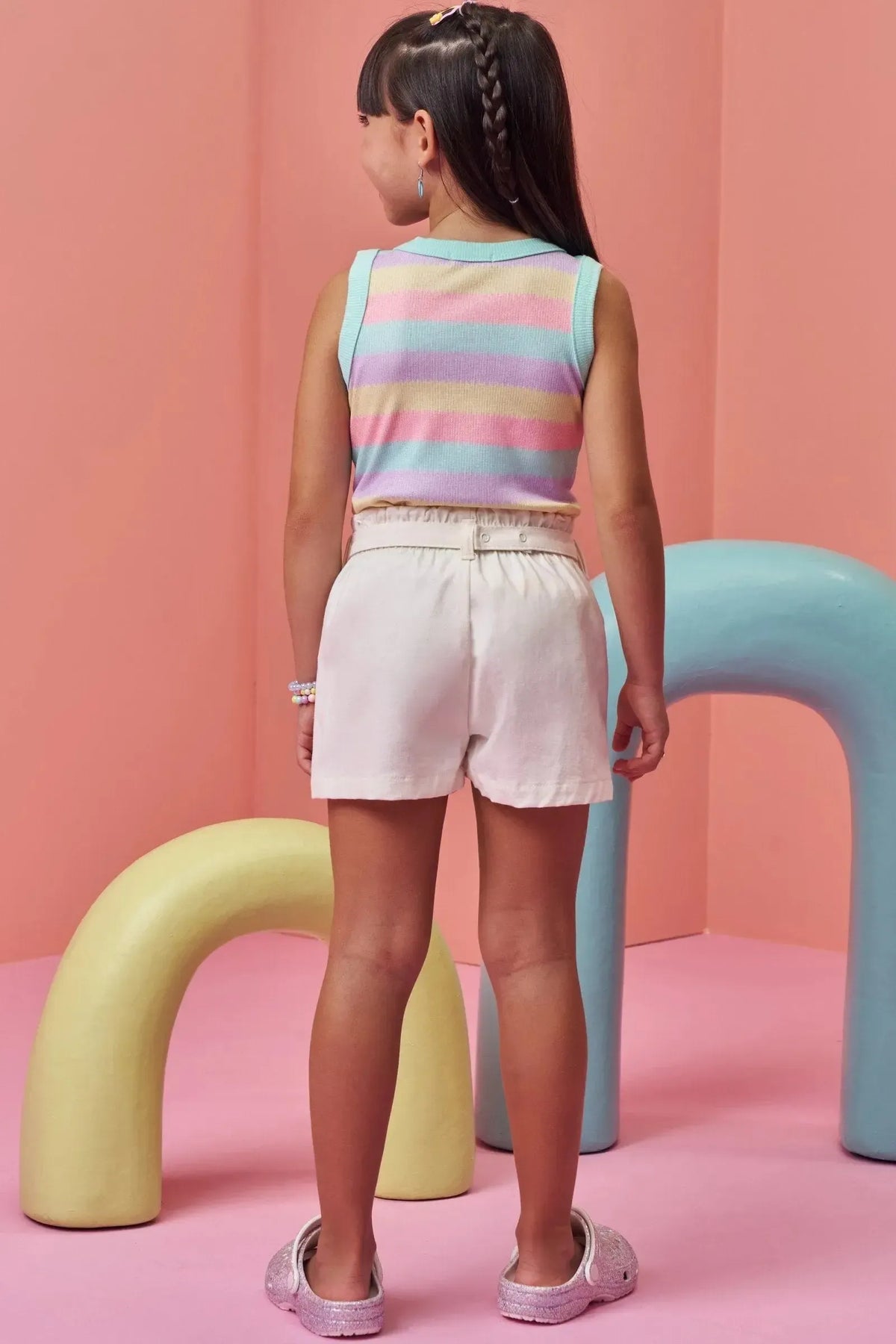 Conjunto de Regata em Canelado e Shorts em Sarja com Elastano 98321 Infanti Infantil Menina