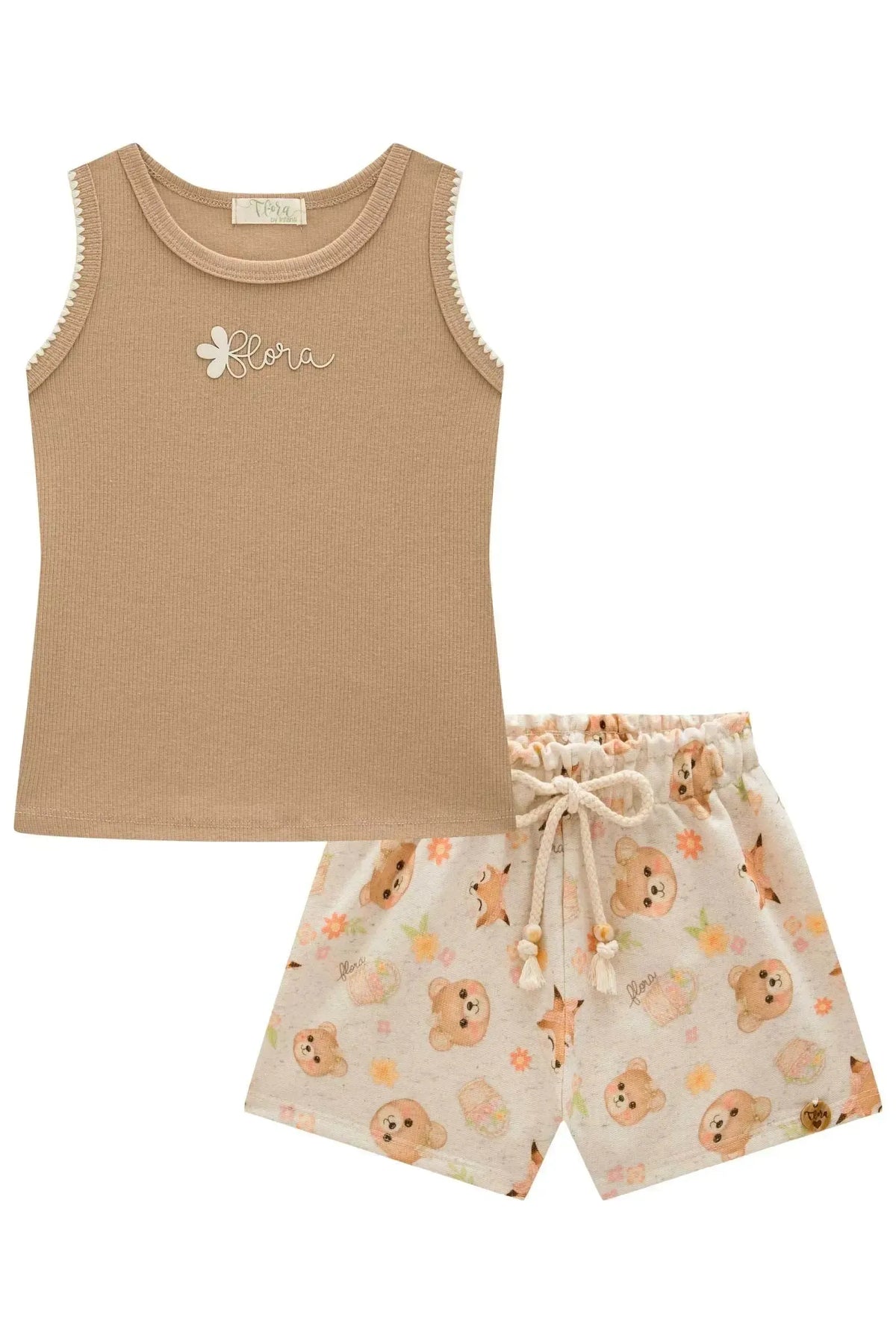 Conjunto de Regata em Canelado Liz com Shorts em Moletom sem Pelúcia 99151 Infanti Infantil Menina