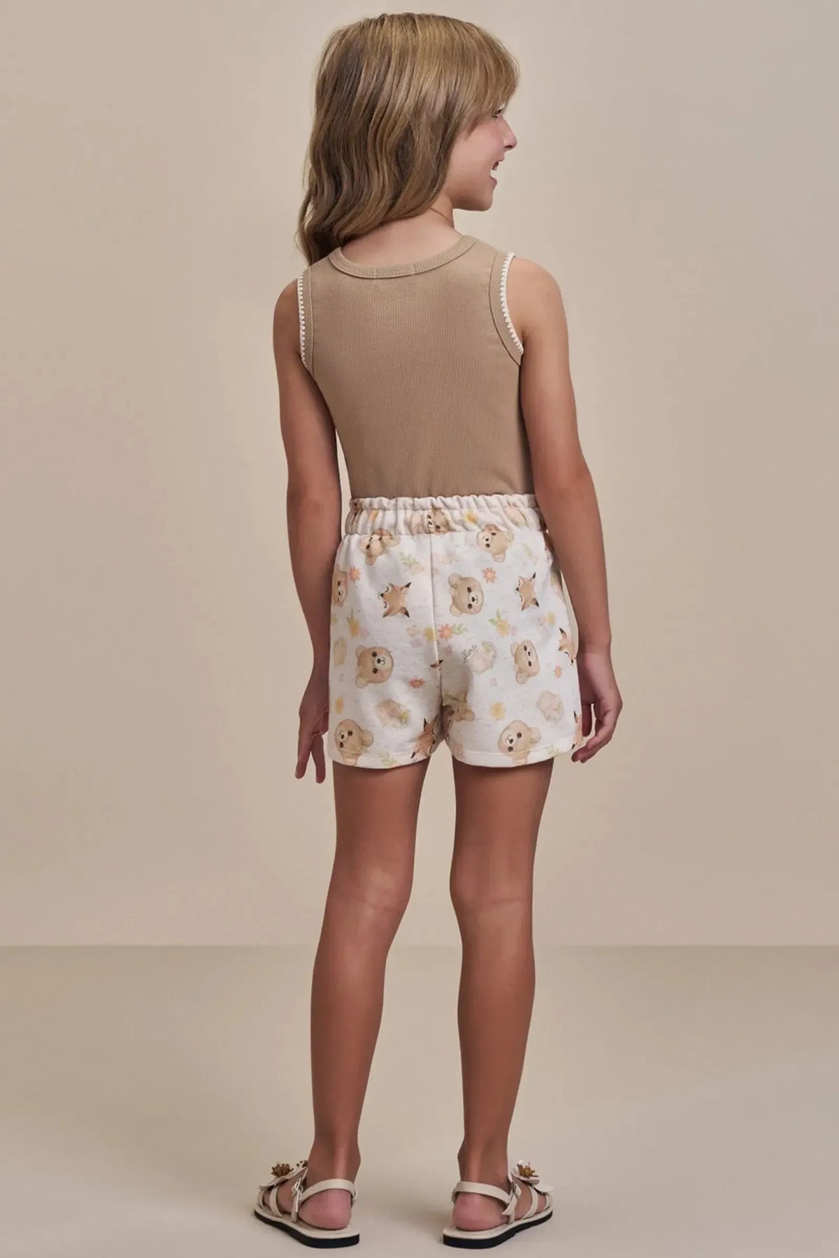 Conjunto de Regata em Canelado Liz com Shorts em Moletom sem Pelúcia 99151 Infanti Infantil Menina