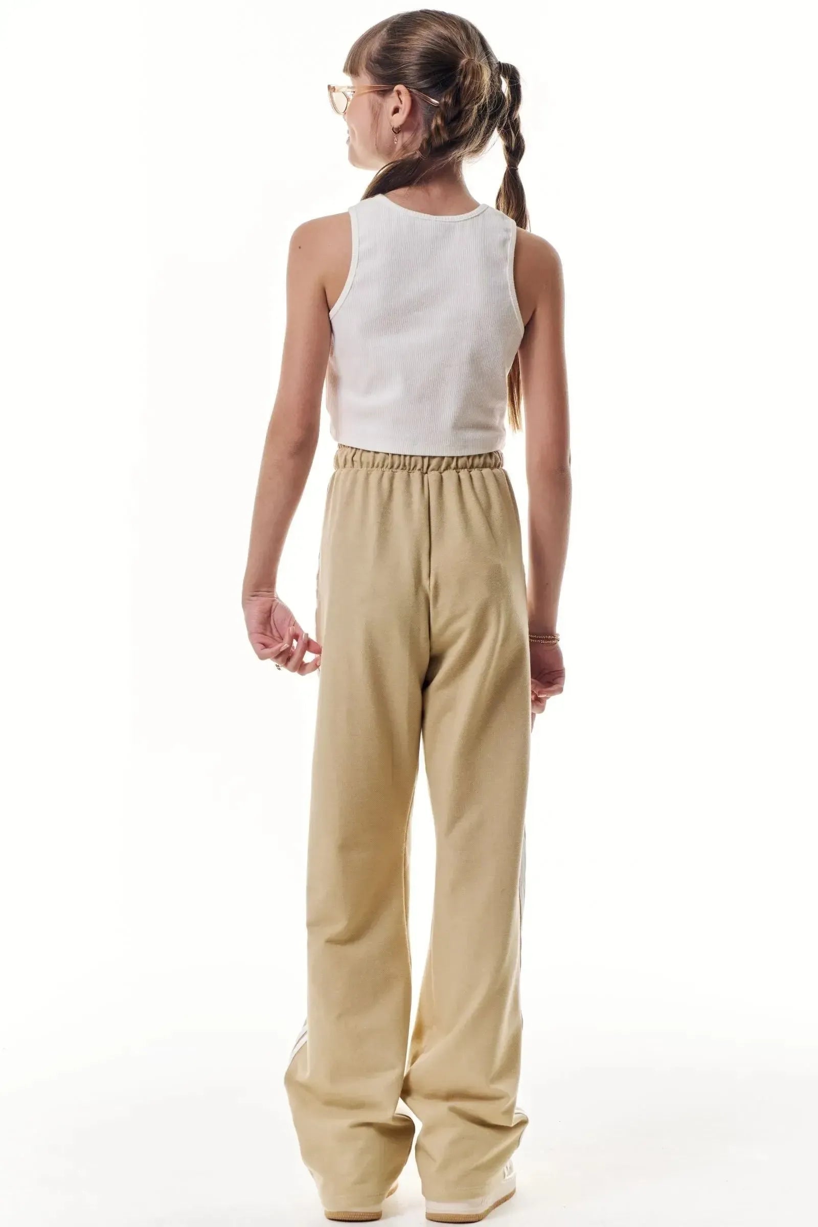 Conjunto de Regata em Canelado Liz e Calça Wide Leg em Cotton Jeans 95958 Vic&Vicky Teen Menina