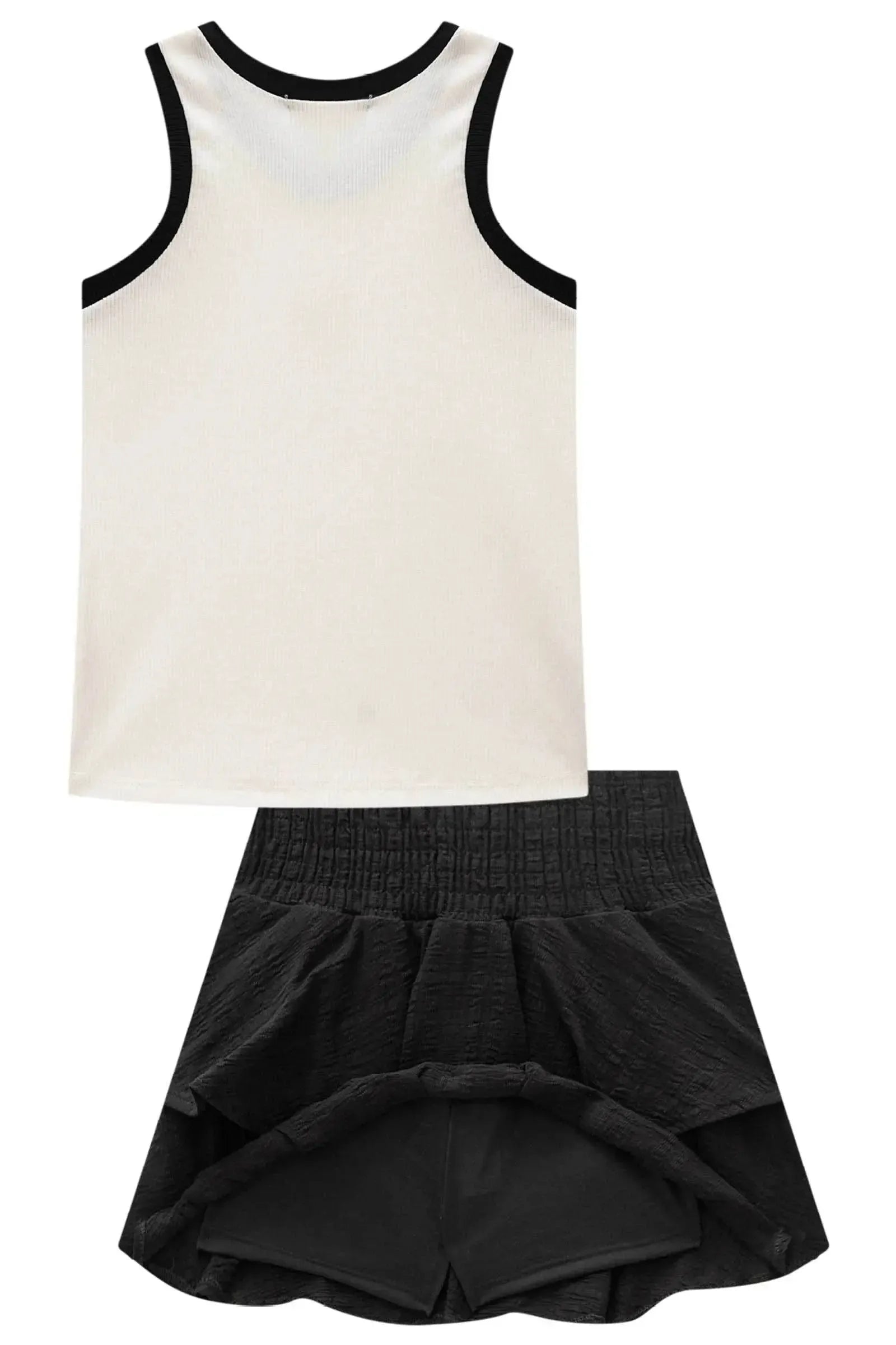 Conjunto de Regata em Canelado Liz e Saia em Tecido Plano Aimee com Shorts Embutido 98623 Lilimoon Teen Menina