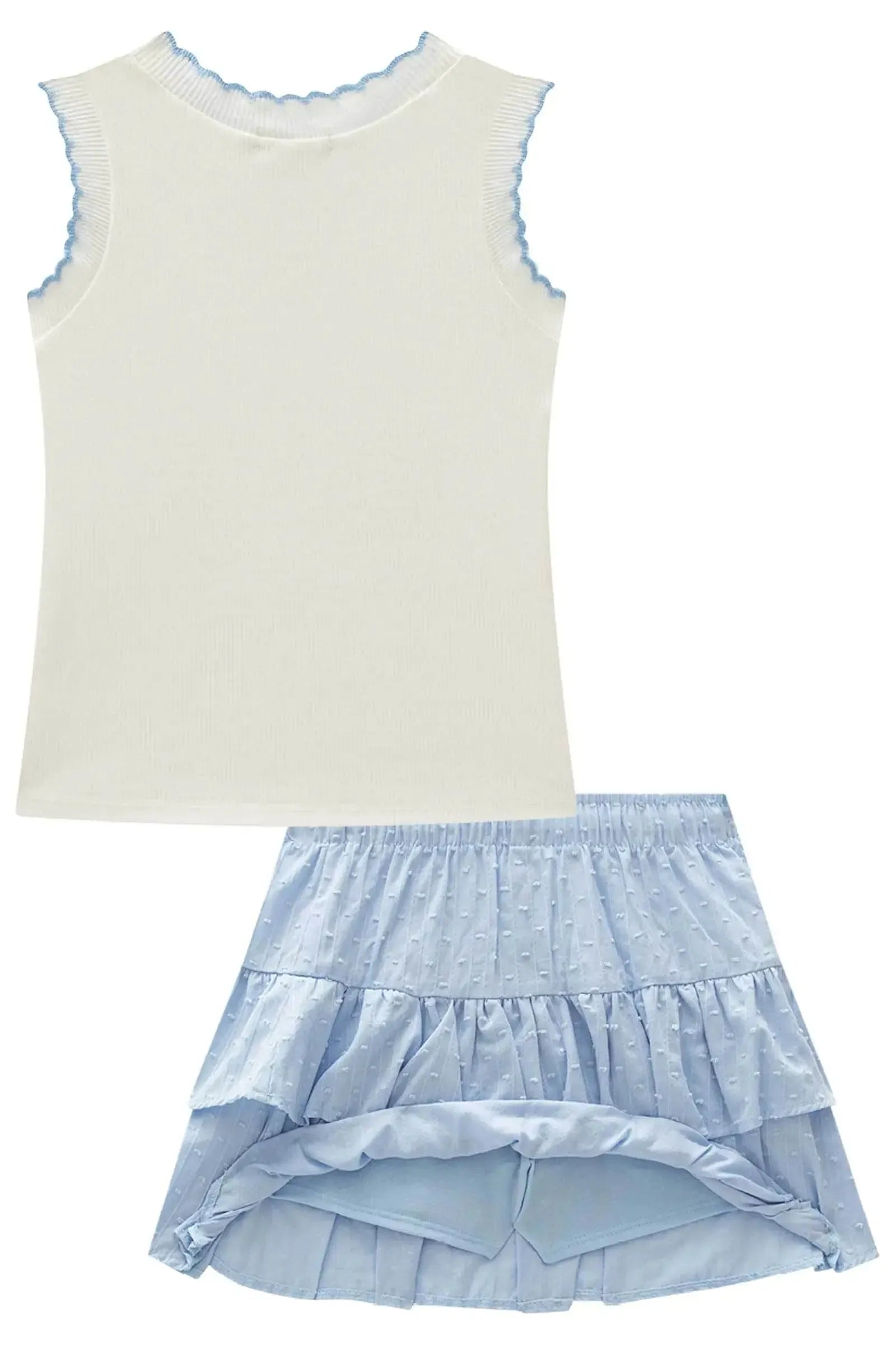 Conjunto de Regata em Canelado Liz e Saia em Tricoline Maquinetado. Com Shorts Embutido. 96968 Infanti Infantil Menina