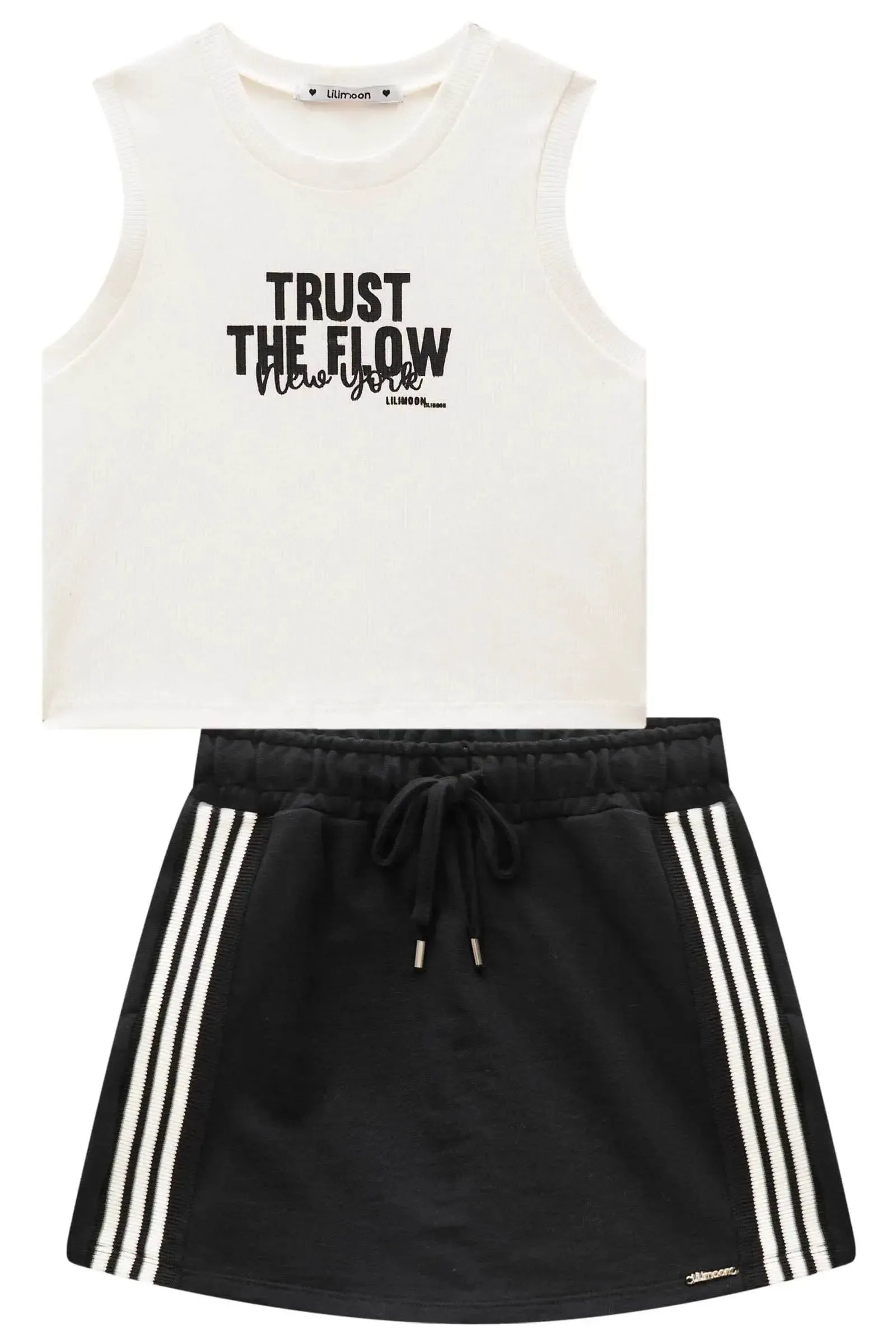 Conjunto de Regata em Canelado Liz e Short Saia em Moletom sem Pelúcia 98588 Lilimoon Teen Menina