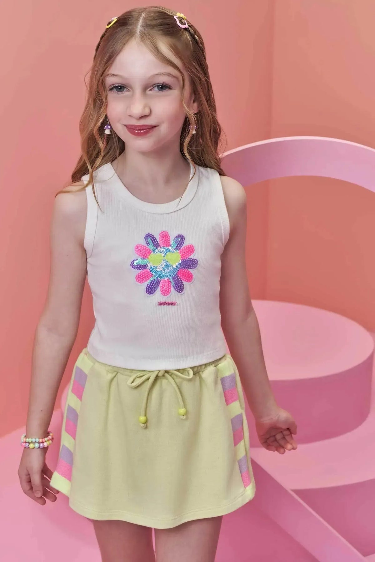 Conjunto de Regata em Canelado Liz e Short Saia em Moletom sem Pelúcia 98379 Infanti Infantil Menina