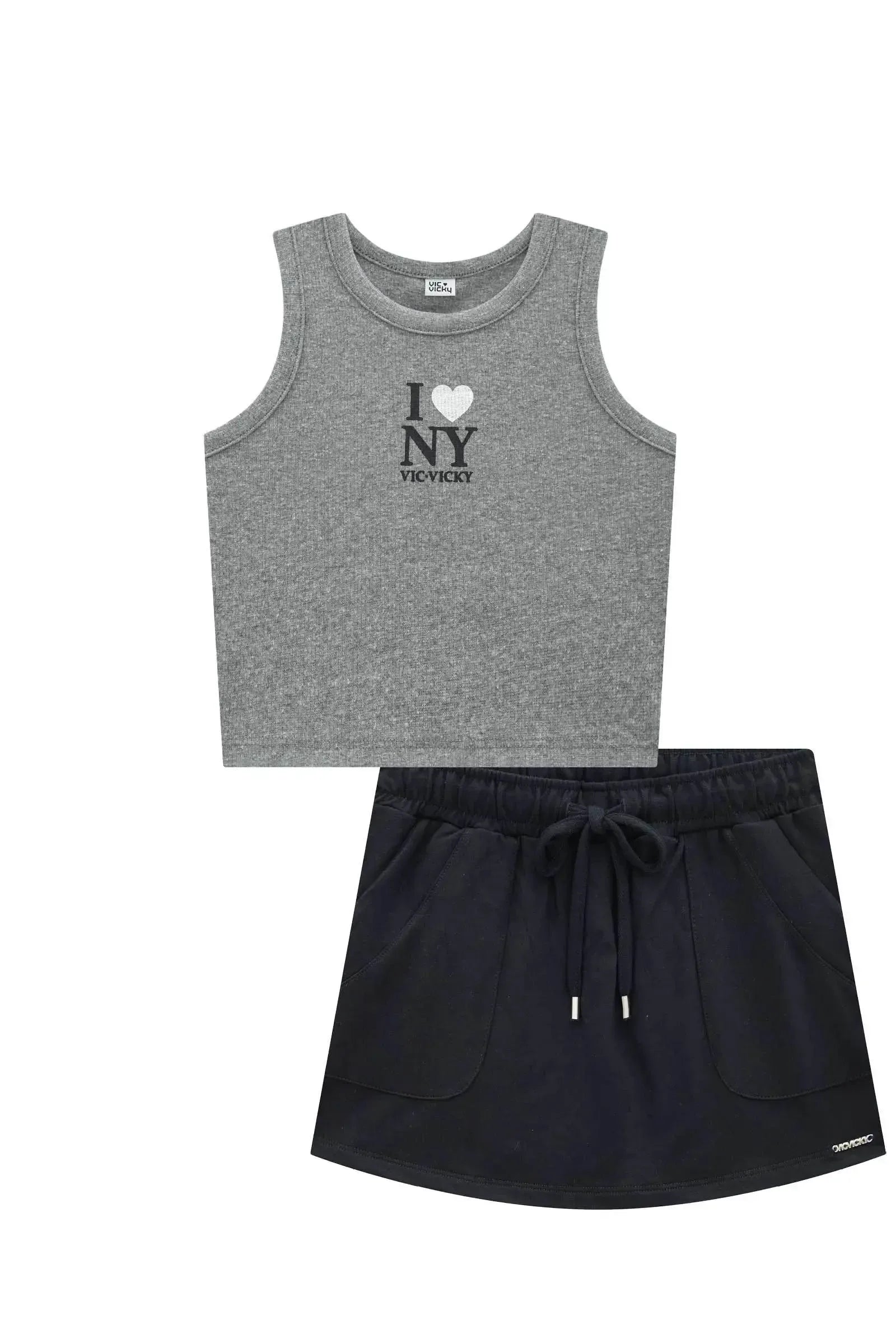Conjunto de Regata em Canelado Liz e Short Saia em Molevisco 95961 Vic&Vicky Teen Menina