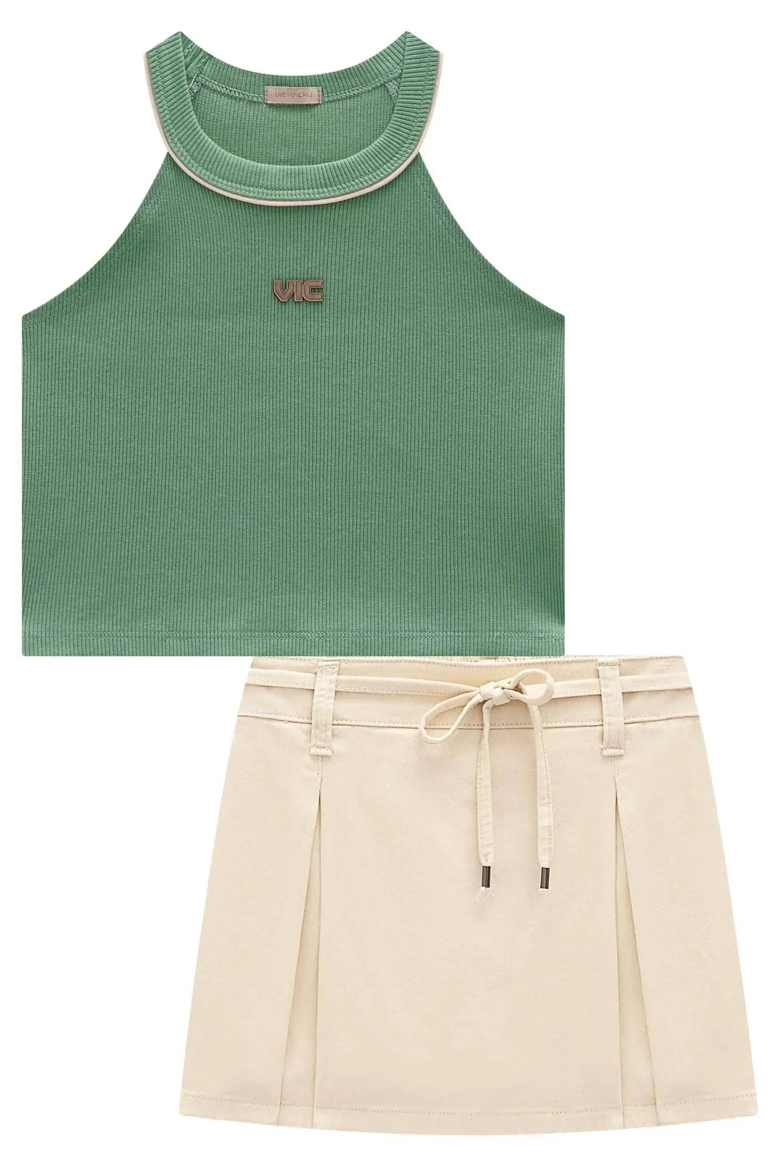 Conjunto de Regata em Canelado Liz e Short Saia em Sarja com Elastano 94953 Vic&Vicky Teen Menina