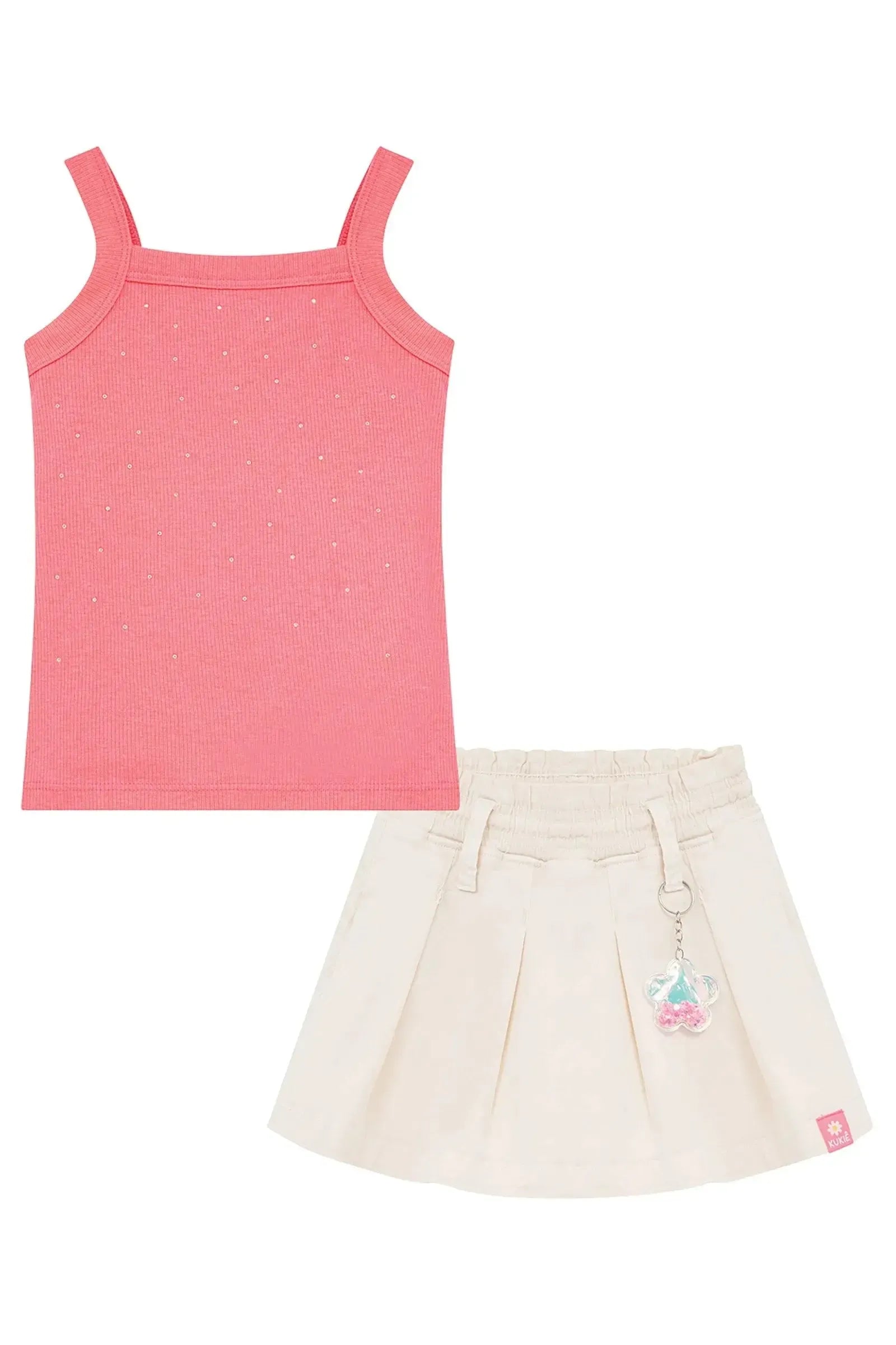 Conjunto de Regata em Canelado Liz e Short Saia em Sarja com Elastano 95078 Kukiê Infantil Menina
