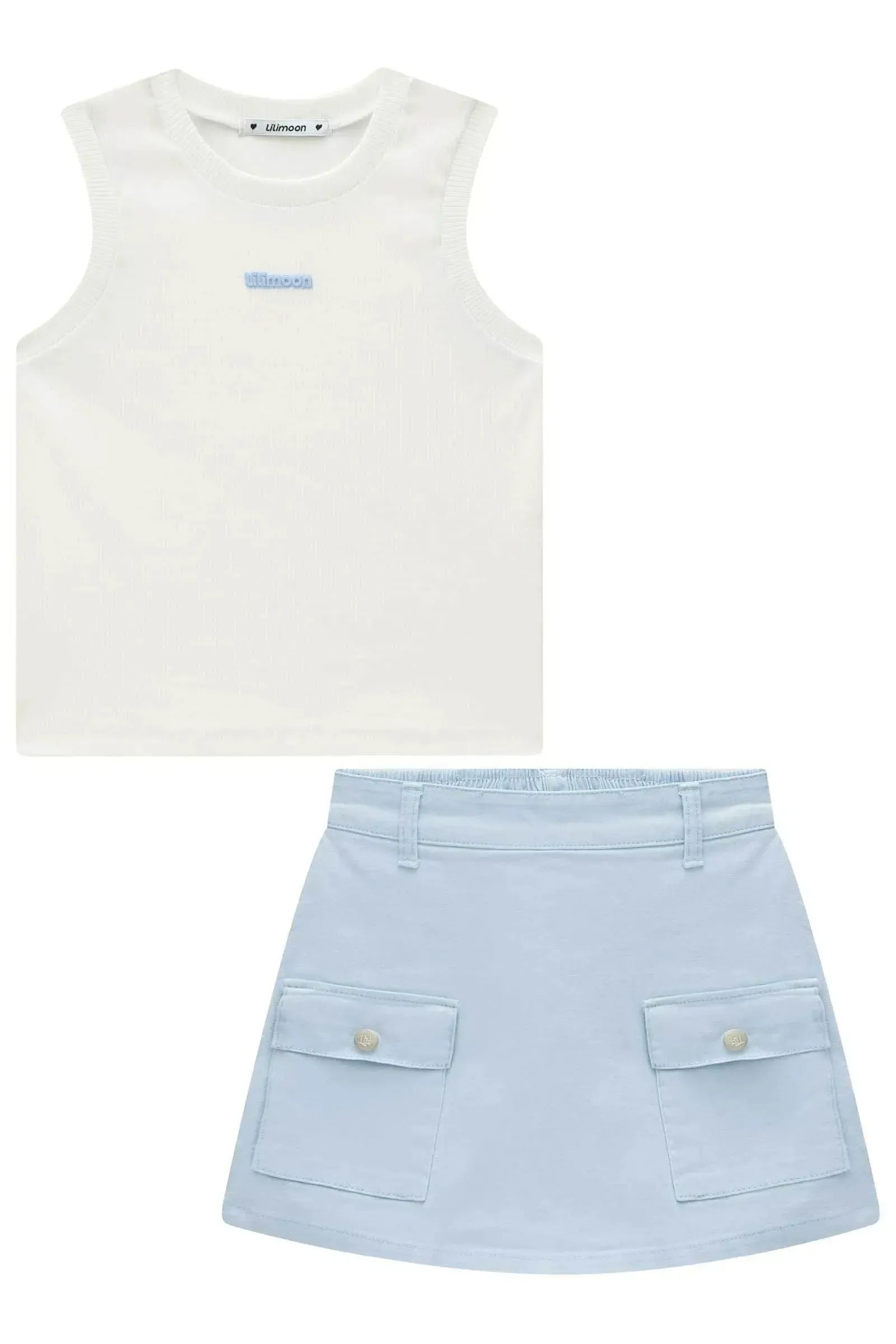 Conjunto de Regata em Canelado Liz e Short Saia em Sarja com Elastano 96261 Lilimoon Teen Menina