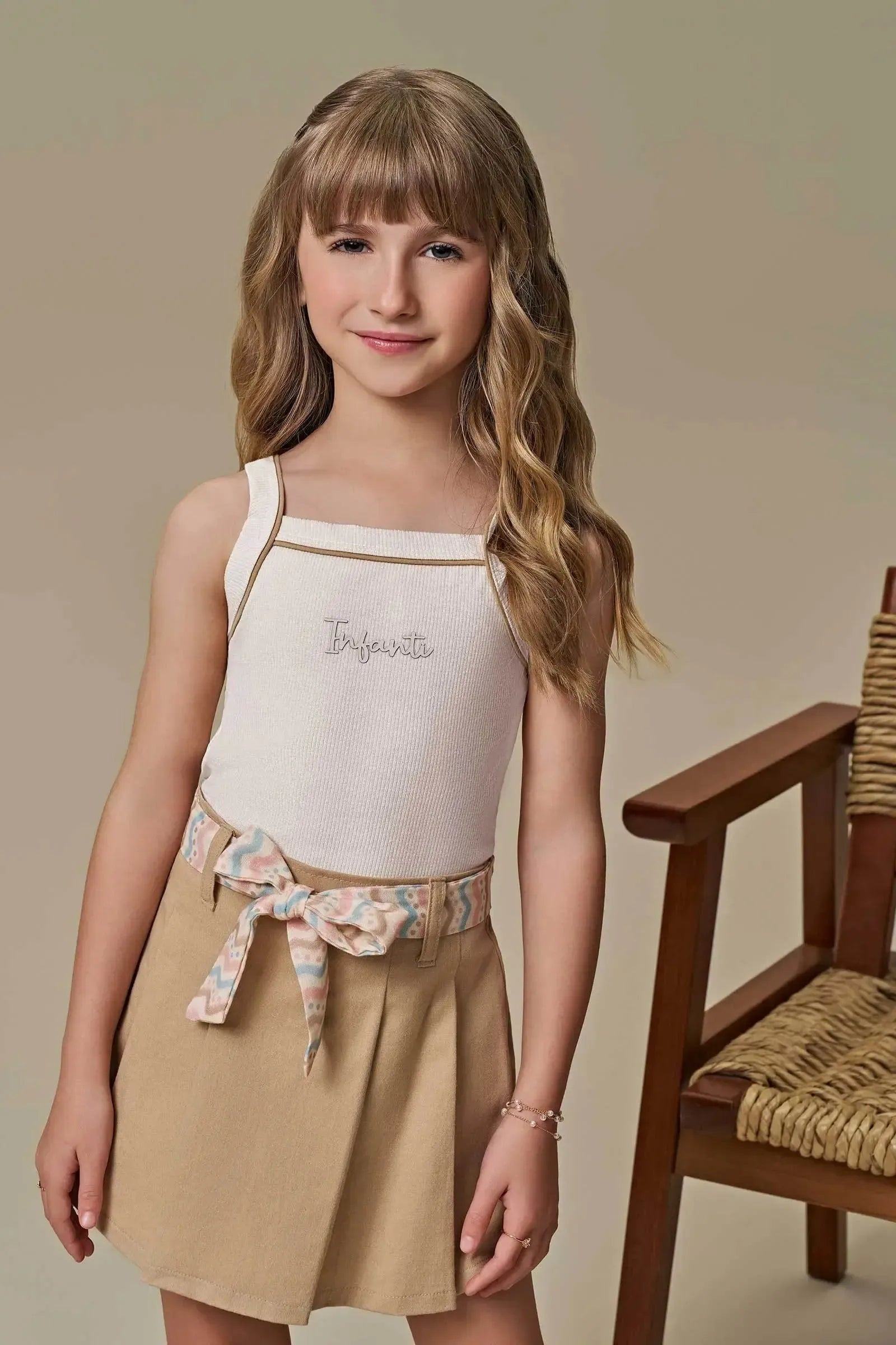 Conjunto de Regata em Canelado Liz e Short Saia em Sarja com Elastano 97047 Infanti Infantil Menina