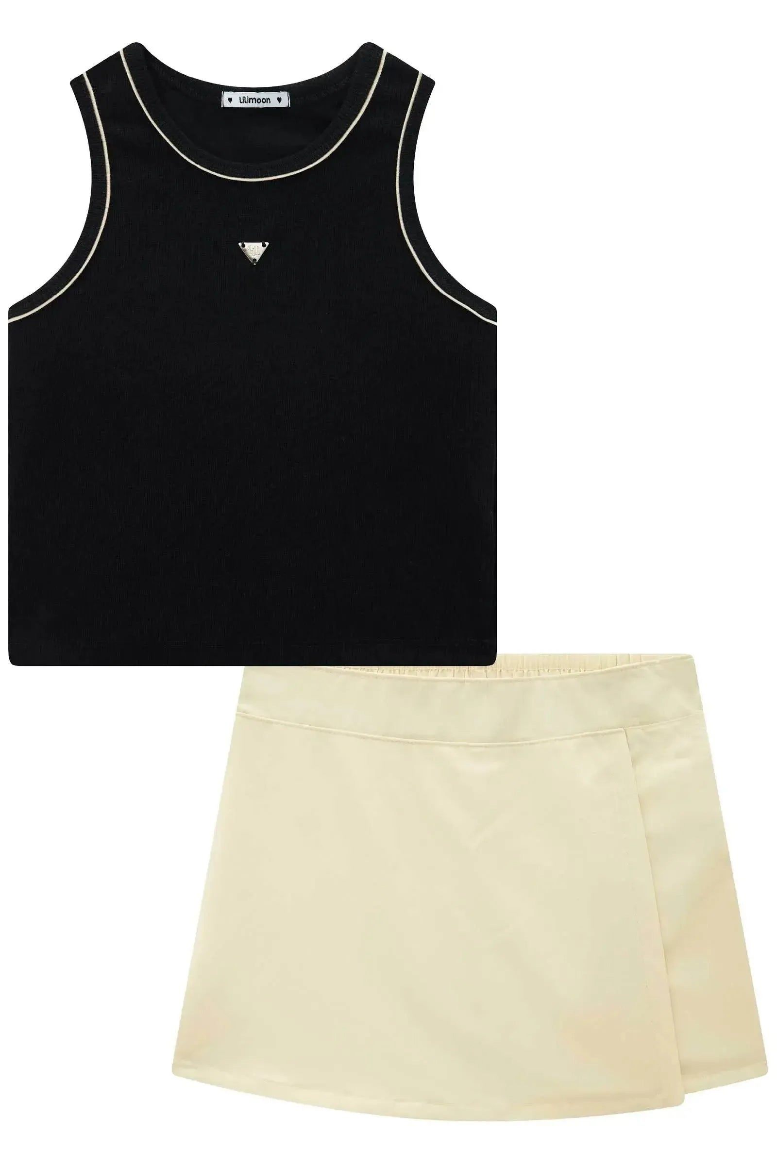 Conjunto de Regata em Canelado Liz e Short Saia em Tecido Plano de Viscose 94628 Lilimoon Teen Menina