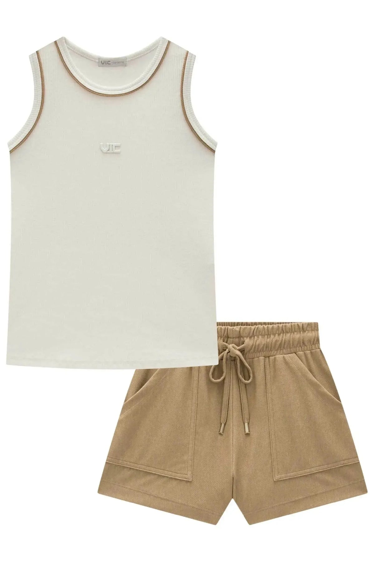 Conjunto de Regata em Canelado Liz e Shorts em Cotton Jeans 98510 Vic Teen Menina