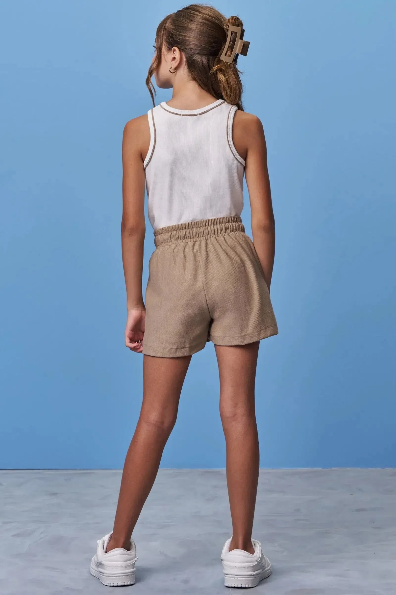 Conjunto de Regata em Canelado Liz e Shorts em Cotton Jeans 98510 Vic Teen Menina
