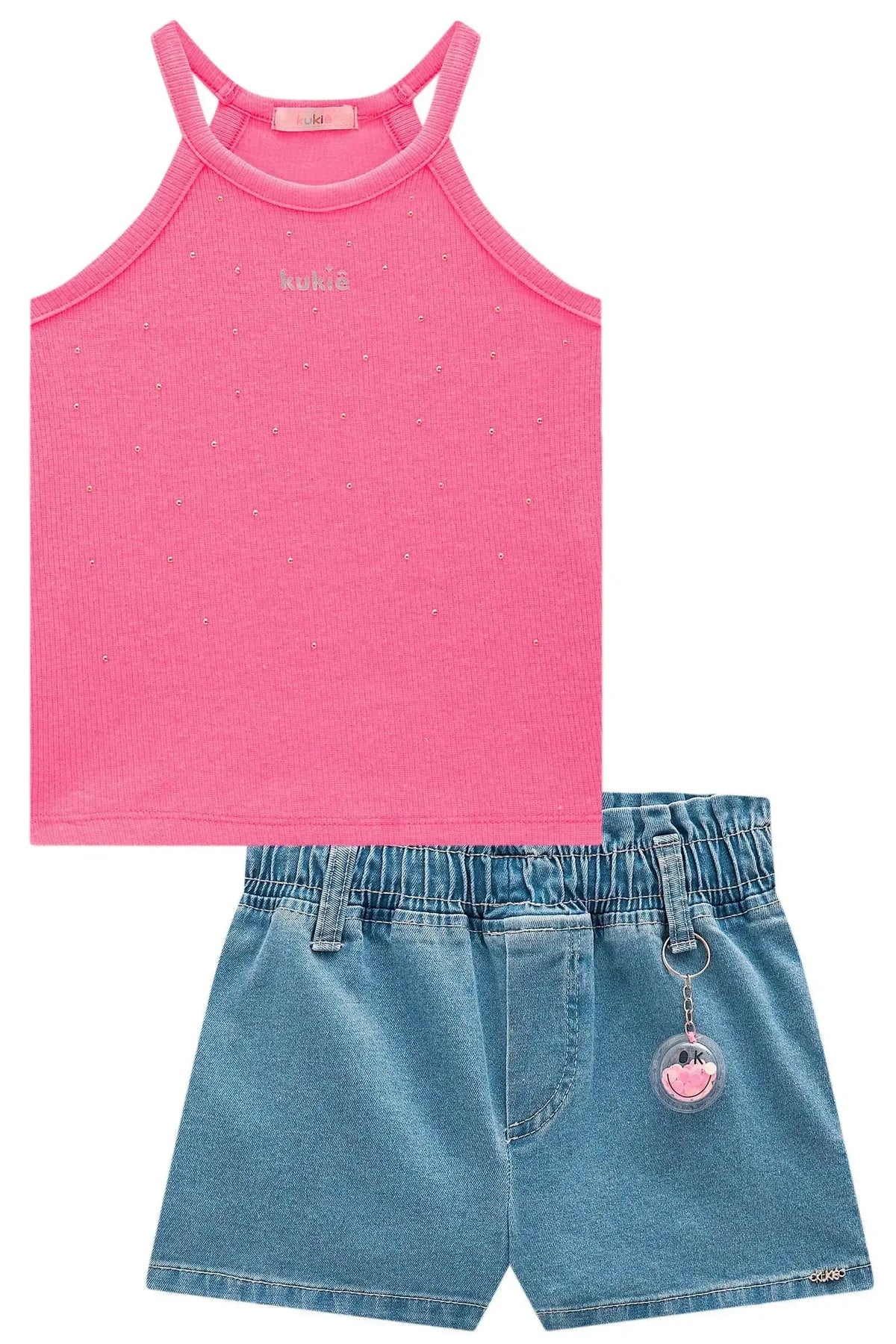 Conjunto de Regata em Canelado Liz e Shorts em Jeans com Elastano 98738 Kukiê Infantil Menina
