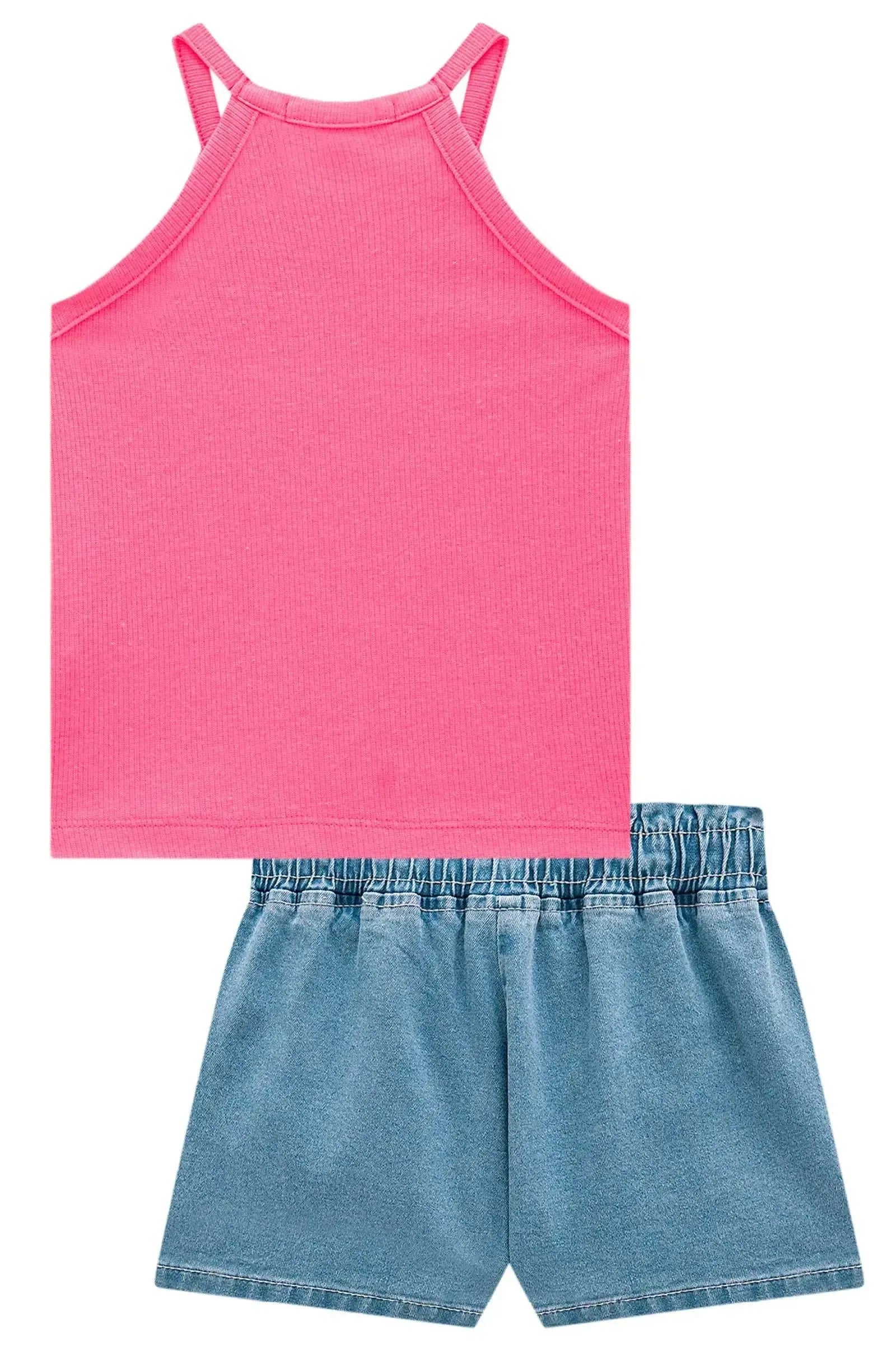 Conjunto de Regata em Canelado Liz e Shorts em Jeans com Elastano 98738 Kukiê Infantil Menina