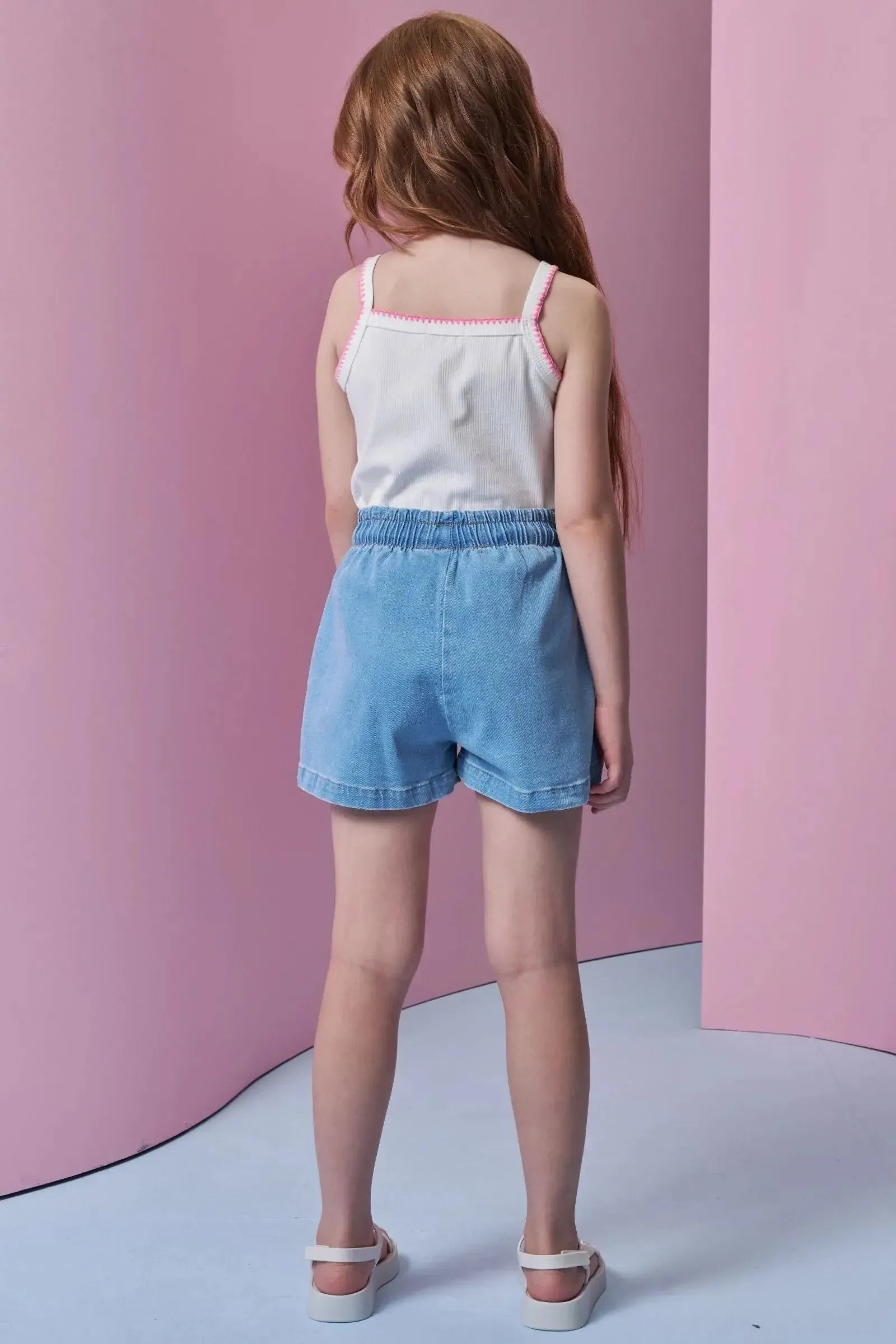 Conjunto de Regata em Canelado Liz e Shorts em Jeans com Elastano 95563 Infanti Infantil Menina